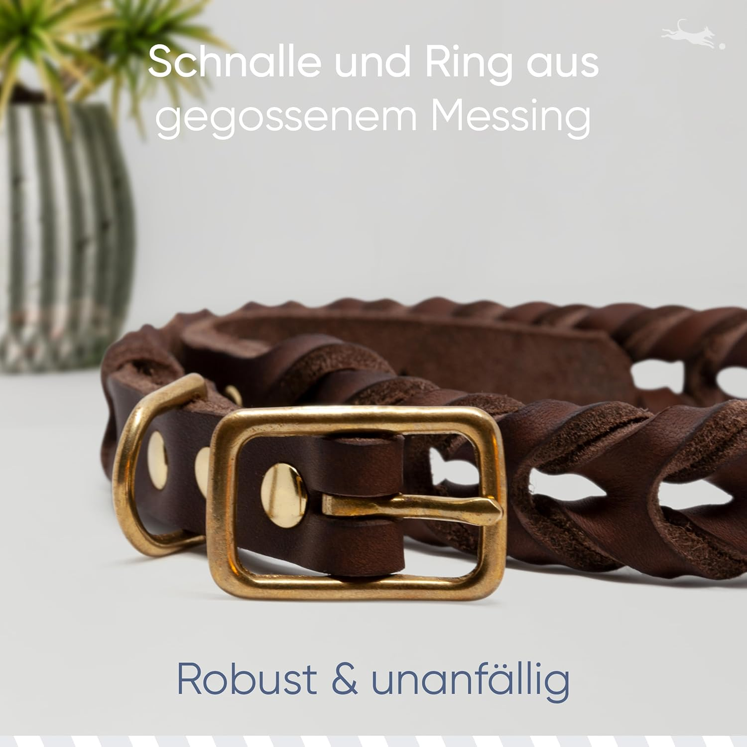 FREUDENTIER Braided Leather Dog Collar - Handmade in Holland - Alstertwist Collection Made of 100% Greased Leather (27 Cm - 33 Cm Neck Circumference, Chocolate) image number 4