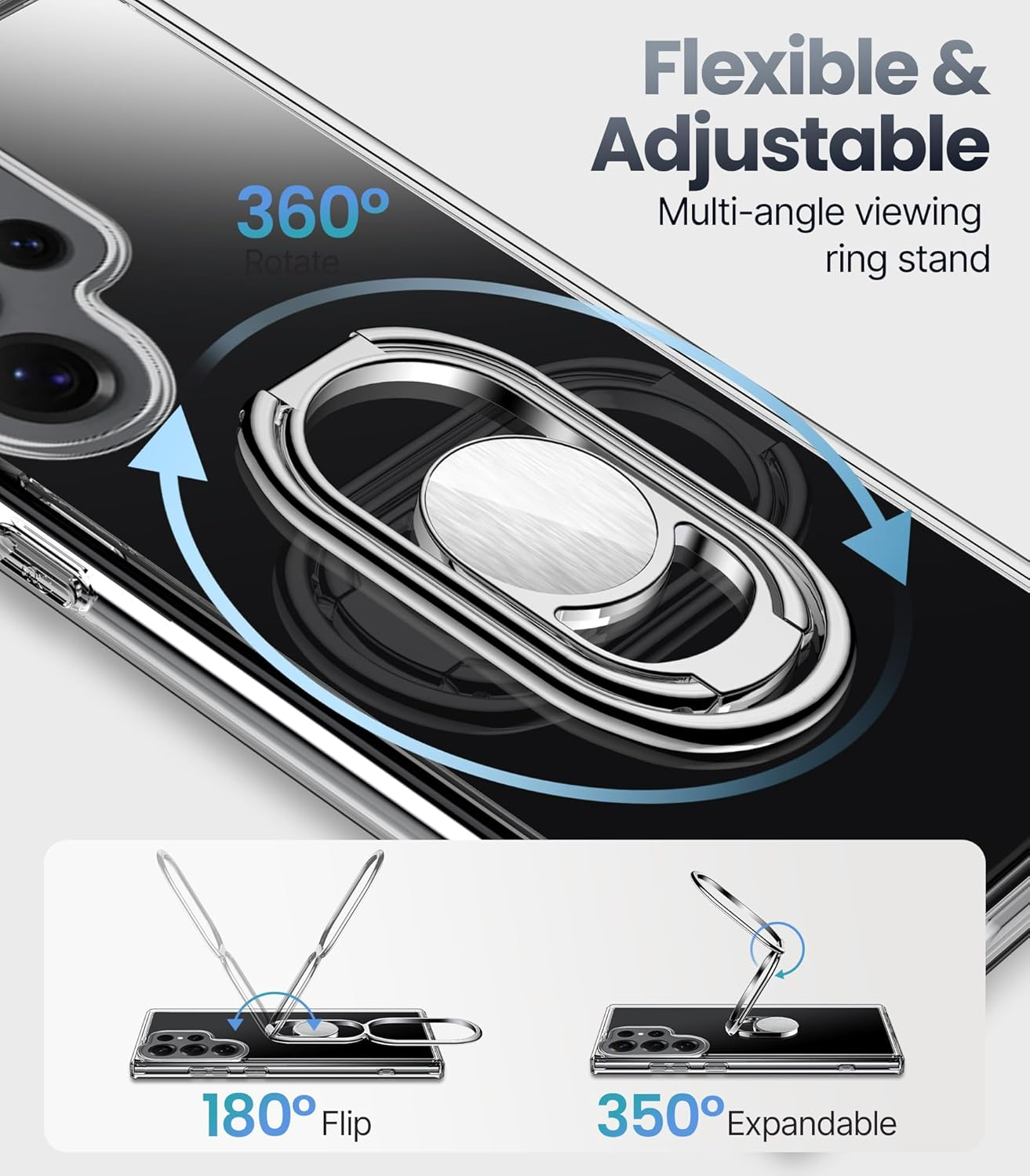 Shields up for Samsung Galaxy S25 Ultra Case with Stand, Galaxy S25 Ultra Case Clear with Double Ring Holder [Adjustable & Foldable] Shockproof Protective Cover for Samsung S25 Ultra - Clear image number 1
