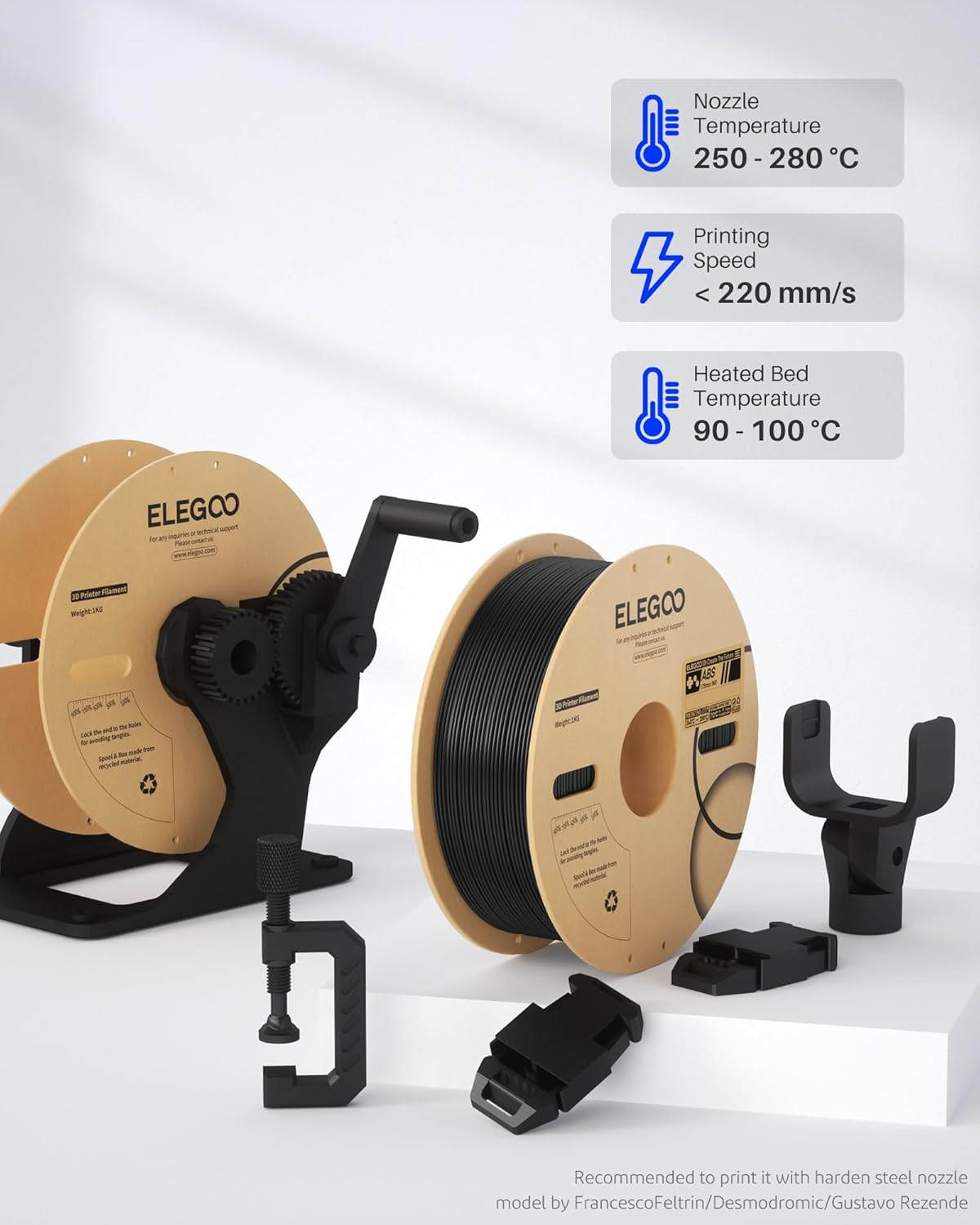 ELEGOO ABS Filament 1.75Mm Gray 1KG, Heat Resistant 3D Printer Filament High Toughness & Impact Resistance, 1Kg Spooll(2.2Lbs) for Most FDM Printer