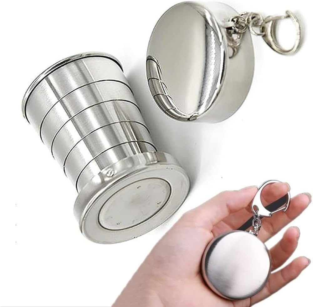 Pack of 2 75 Ml Stainless Steel Foldable Travel Mugs Foldable Camping Mug Reusable Hiking Mug Foldable Travel Coffee Mug with Key Ring for Hot and Cold Drinks image number 4