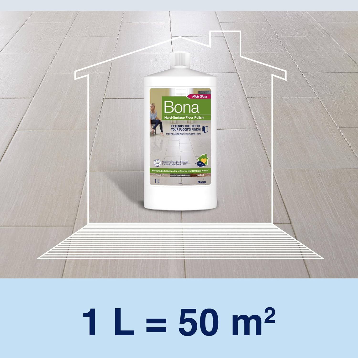 Bona Stone, Tile & Laminate Polish 1L - Hard Surface Floor Maintenance - Revives Scratched & Dull Surfaces - Ready to Use Formula for 50 Square Meters image number 2