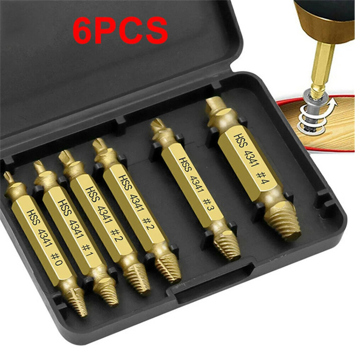 6Pcs Damaged Screw Extractor Speed Out Drill Bits Broken Bolt Remover Tool Kit image number 6