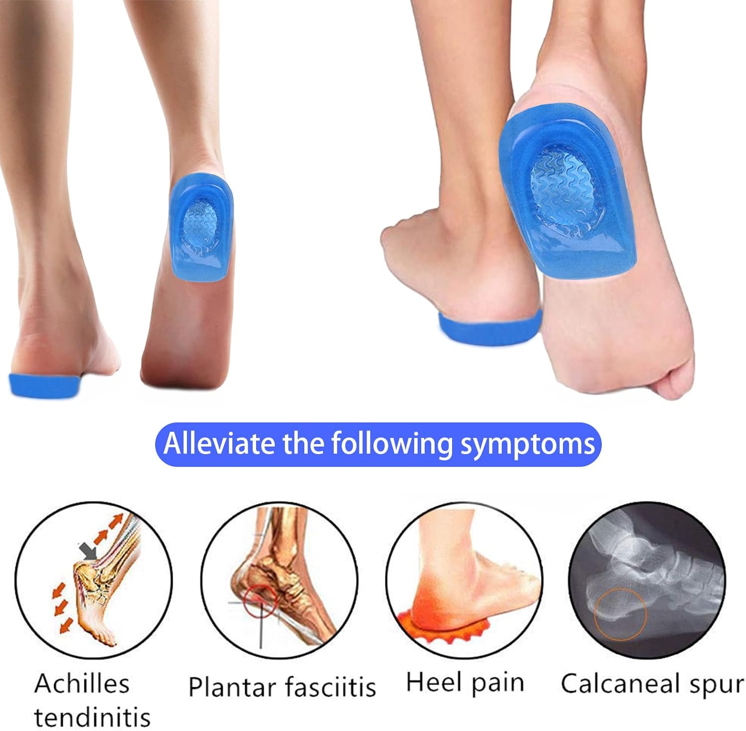 4 Pairs of Gel Heel Cups Plantar Fasciitis Inserts Heel Pads Insoles for Heel Spurs, Gel Heel Cushions for Heel Pain Relief Silicone Gel for Achilles Pain Relief, Fascia Support Casual Insoles image number 4