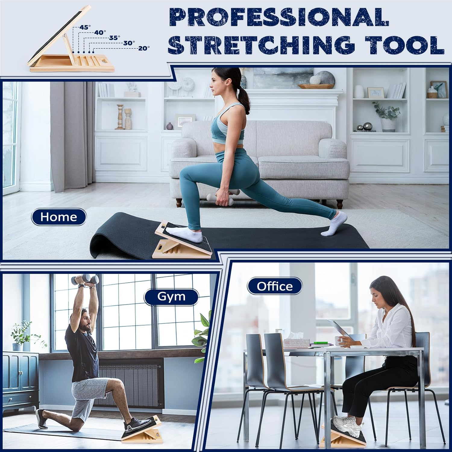 Portable Wooden Slant Board for Calf Stretching Squats Calf Stretcher Pilates Physical Therapy Equipment Adjustable Incline Board for Knees Ankle Heel Feet Leg image number 4