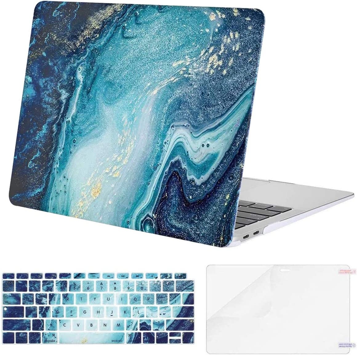 MOSISO Compatible with Macbook Air 13 Inch Case 2022 2021 2020 2019 2018 Release A2337 M1 A2179 A1932 Retina Display, Plastic Pattern Hard Case&Keyboard Cover&Screen Protector, Creative Wave Marble image number 3