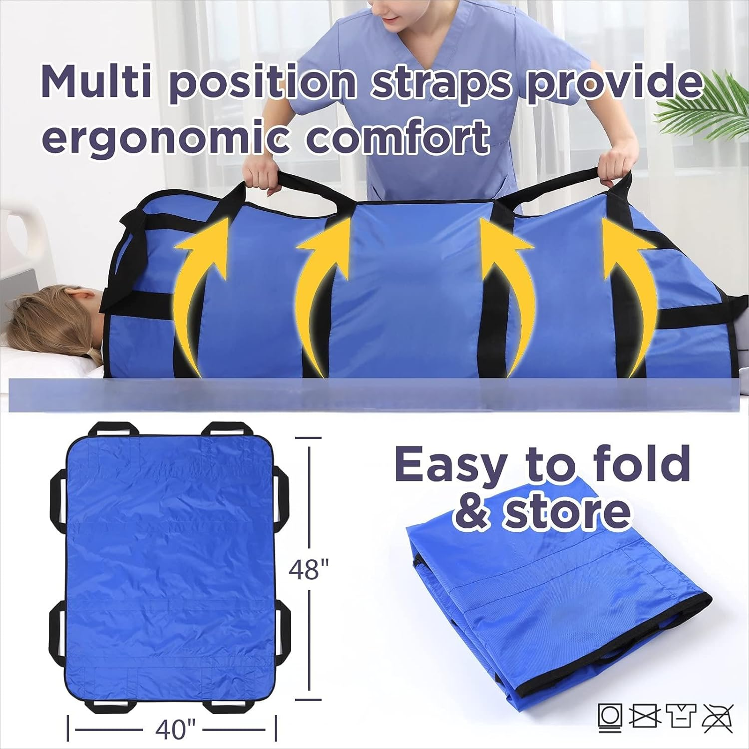 Multipurpose 48" X 40" Positioning Bed Pad with Reinforced Handles - Reusable & Washable Transfer Sheet for Turning, Lifting & Repositioning - Double-Sided Nylon Fabric 1Pack image number 3