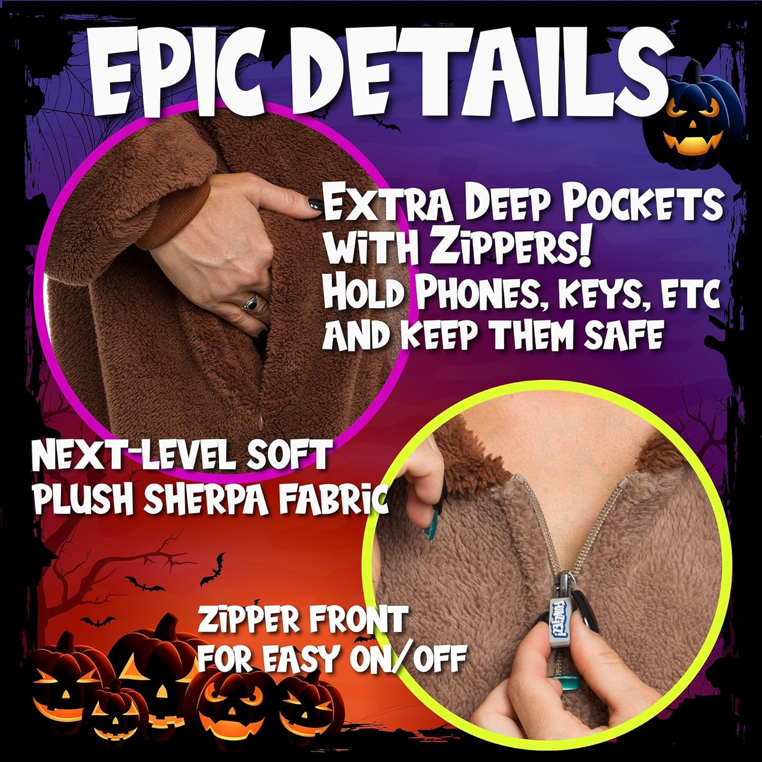 FUNZIEZ! Adult Unisex Sherpa Bear Plush One Piece Animal Costume - Comfortable Jumpsuit