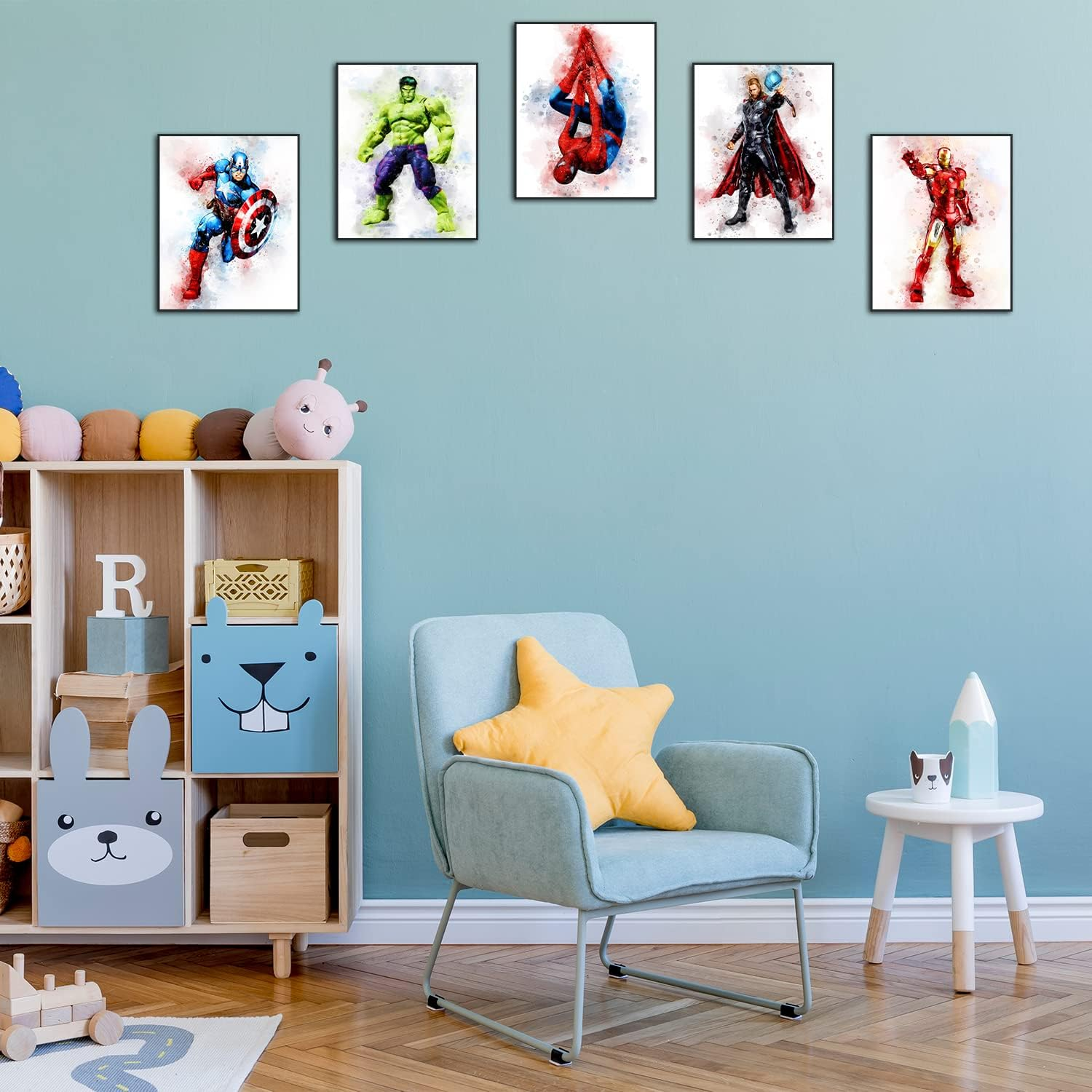 Nilem Design Superhero Watercolor Posters Room Decor for Boys - Wall Art Set of 5 Unframed (8''X10'') for Nursery, Kids Bedroom image number 6