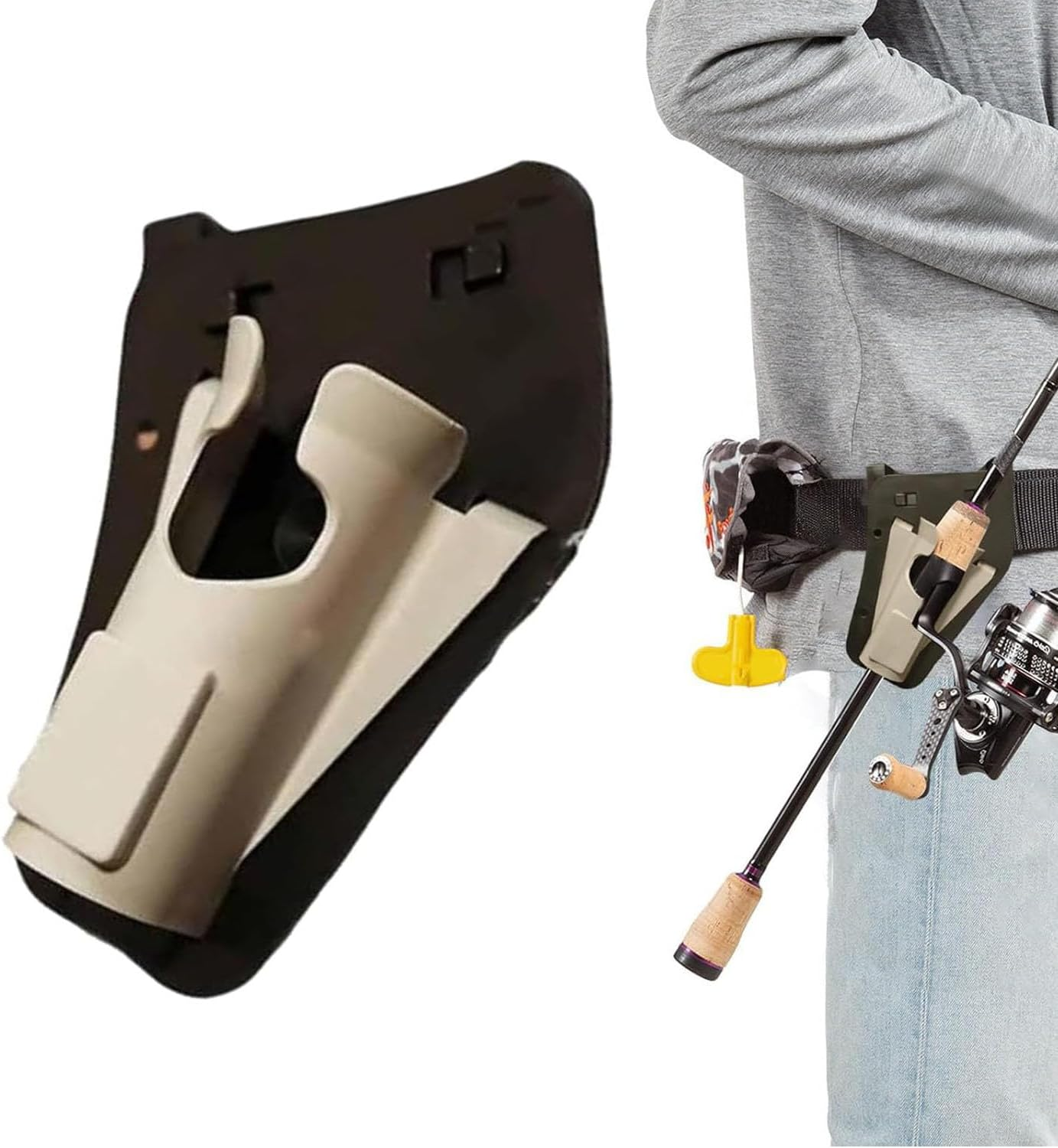 IONPSHG Slide in Fishing Rod Hip Holster Adjustable Hands Free Waist Belt Holder for Wading Surf Fly & Bank Fishing Quick Draw Durable Pole Holster Gear (Grey) image number 2