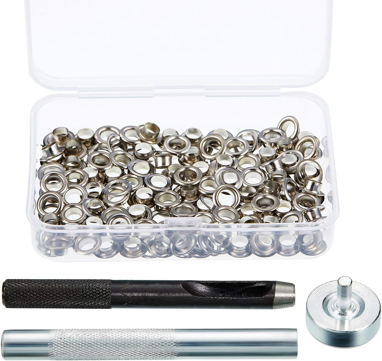 Pangda Grommet Tool Kit, Grommet Setting Tool and 100 Sets Grommets Eyelets with Storage Box (3/16 Inch inside Diameter)