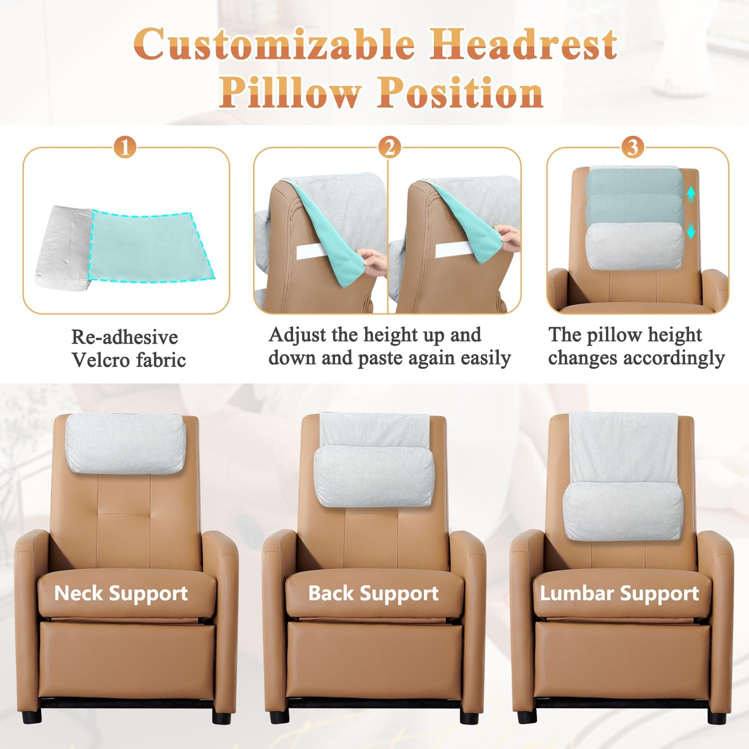 Recliner Pillow for Headrest, Neck and Head Pillow for Recliner Chair, Neck Support Pillow for Chair Head Rest, Couch Neck Pillow Headrest Cushion for Pain Relief, Cervical Support with Storage Pocket image number 4