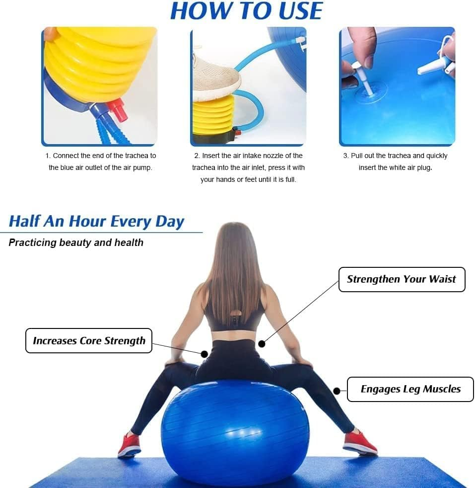 Exercise Yoga Ball, 65Cm Gym Ball with Air Pump, Anti-Burst and Slip Resistant Sitting Ball, Heavy Duty Large Gymnastics Ball for Core Fitness, Balance, Yoga, Pilates, Training - Grey image number 5