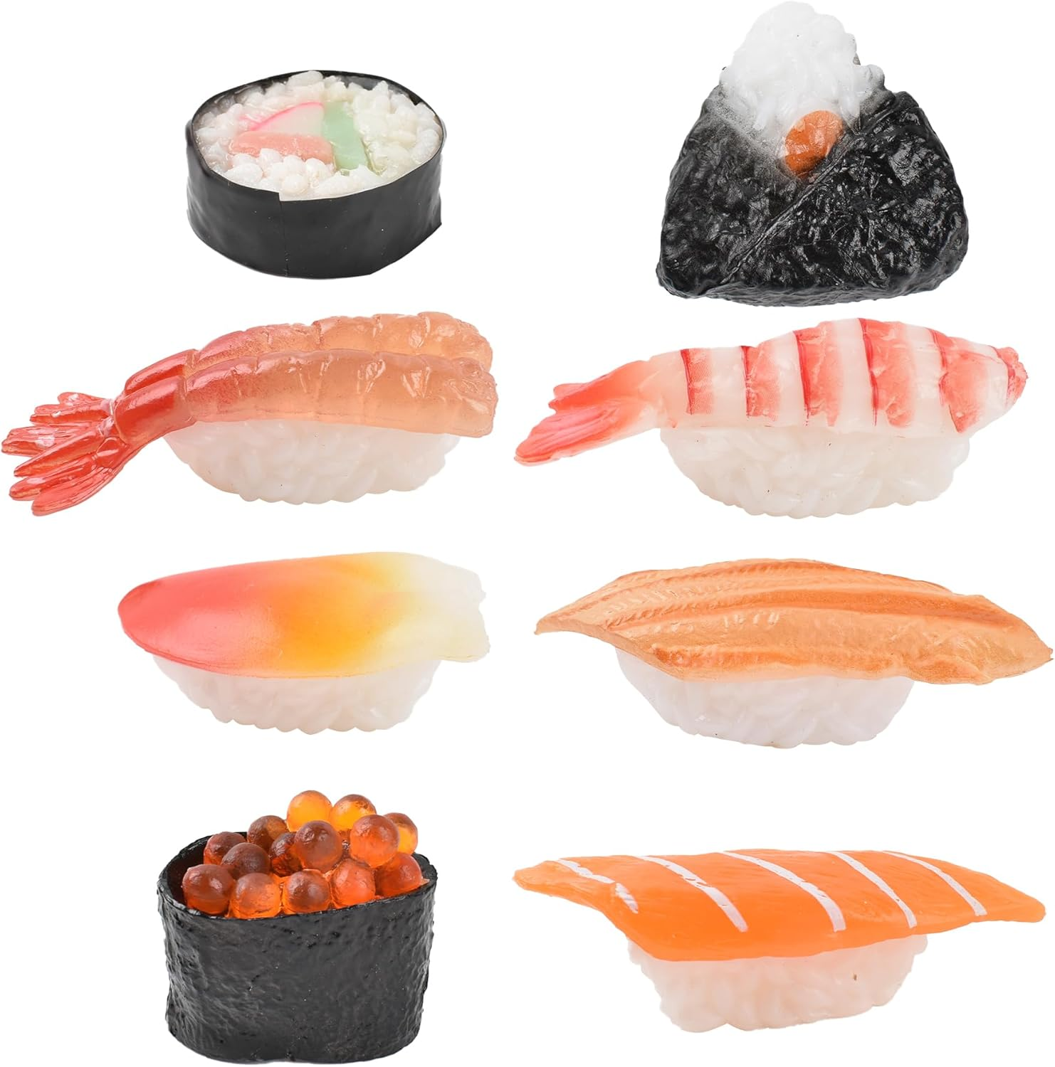 HUIANER Fake Sushi 8Pcs Artificial Food Realistic Onigiri Dessert Simulation Sushi Model Food for Decoration Display Props Model Rice Roll image number 4