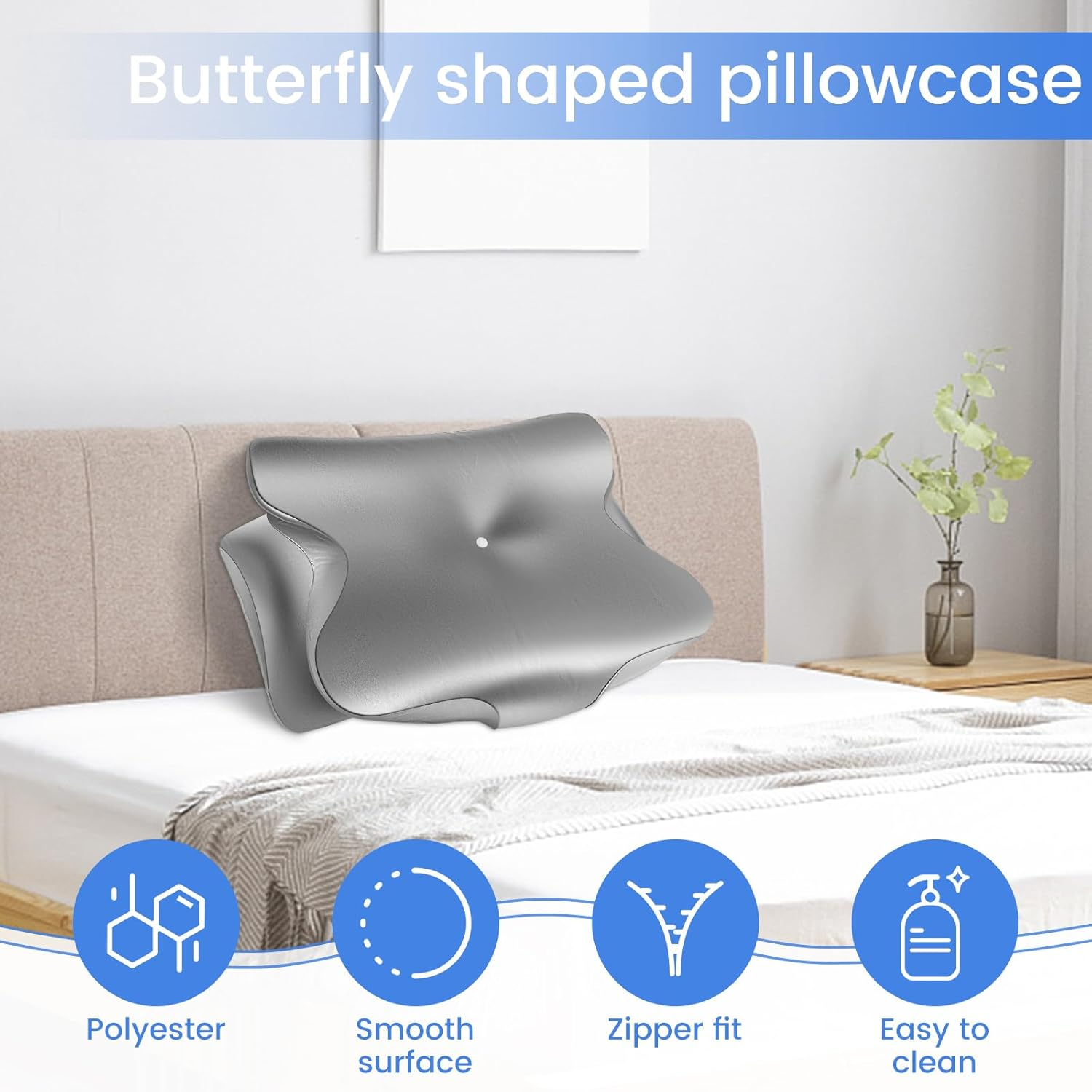 Djapwpx-Contour Pillow Case Cover with Zipper, Smooth Contour Pillowcase, Soft Cervical Neck Pillow Cover, Comfortable Pillow Covers, Machine Washable for Pillows Home image number 2