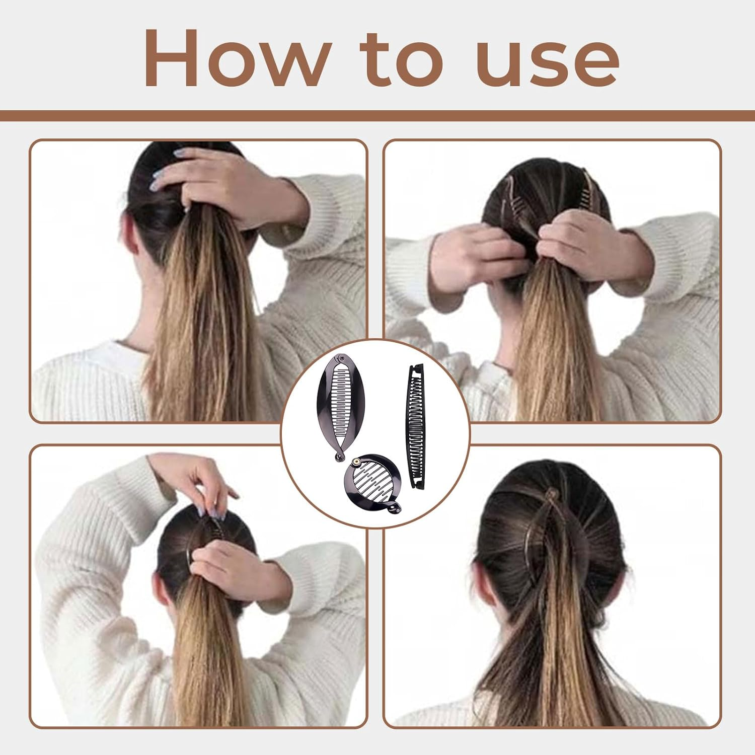 EUYKQNOI Pack of 3 Banana Clip Thick Hair, Banana Clip Hair, Banana Hair Clips, Vintage Fishtail, Hair Clip Women, Hair Clips Girls, Banana Hair Clips Women for Ponytail, High Stec image number 2