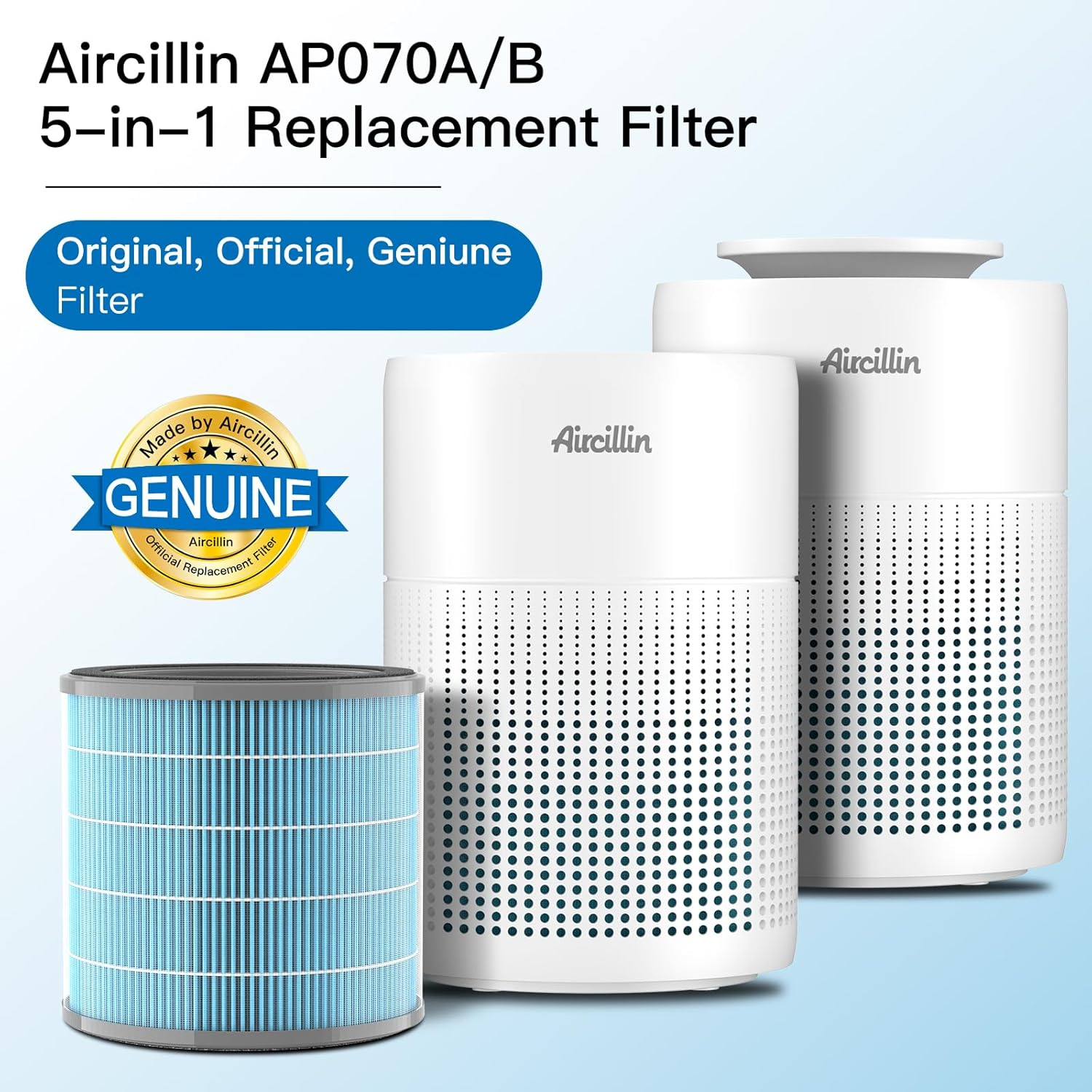 Aircillin Air Purifier AP070A & AP070B Replacement Filters, Efficiency Activated Carbon, High-Efficiency HEPA Filter, 2 Pack image number 5