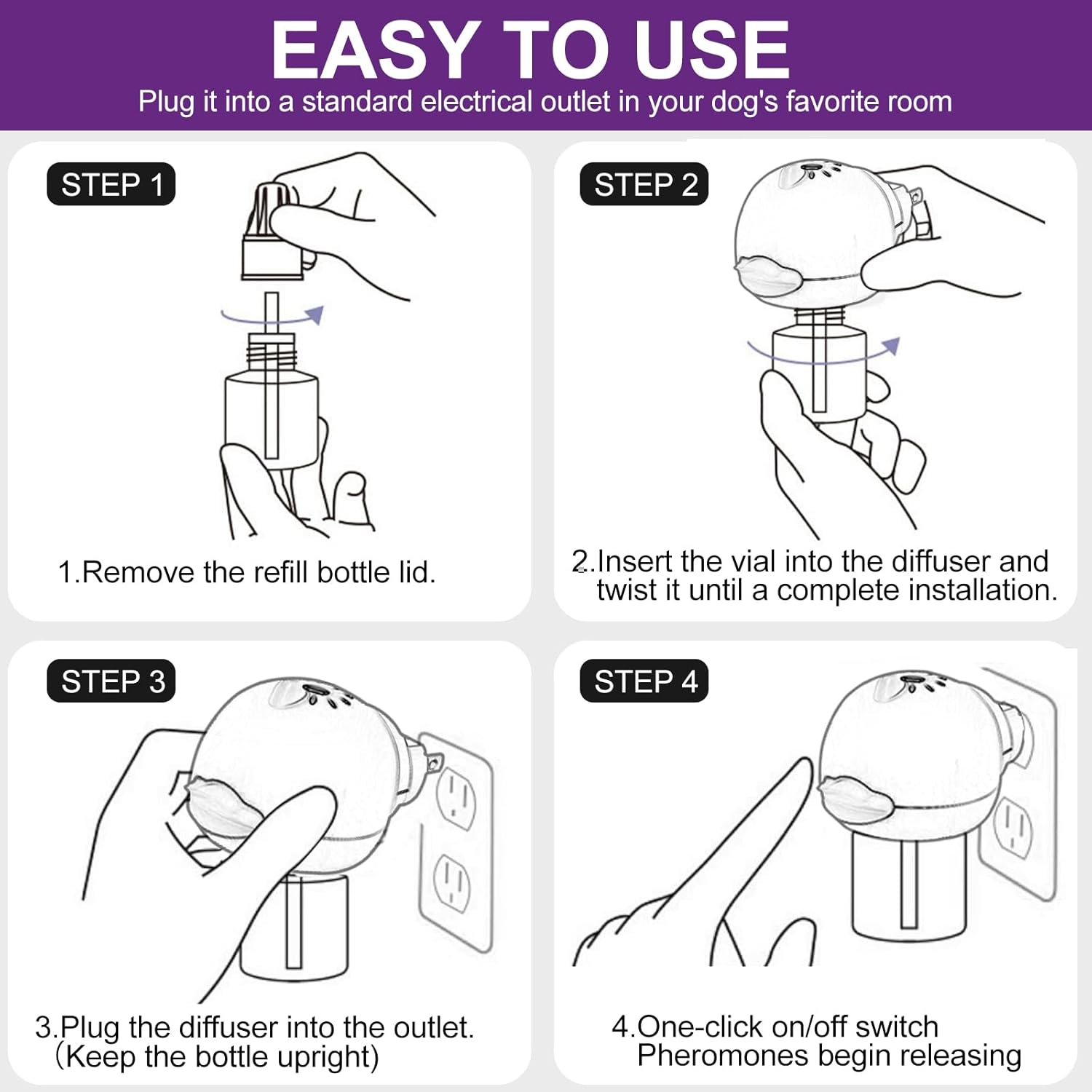 Dog Calming Pheromone Diffuser, Pet Calming Diffuser for Dog Anxiety Relief 3 Refills,Relieve Separation Anxiety, Stress Barking and Chewing Calm Relaxing image number 1