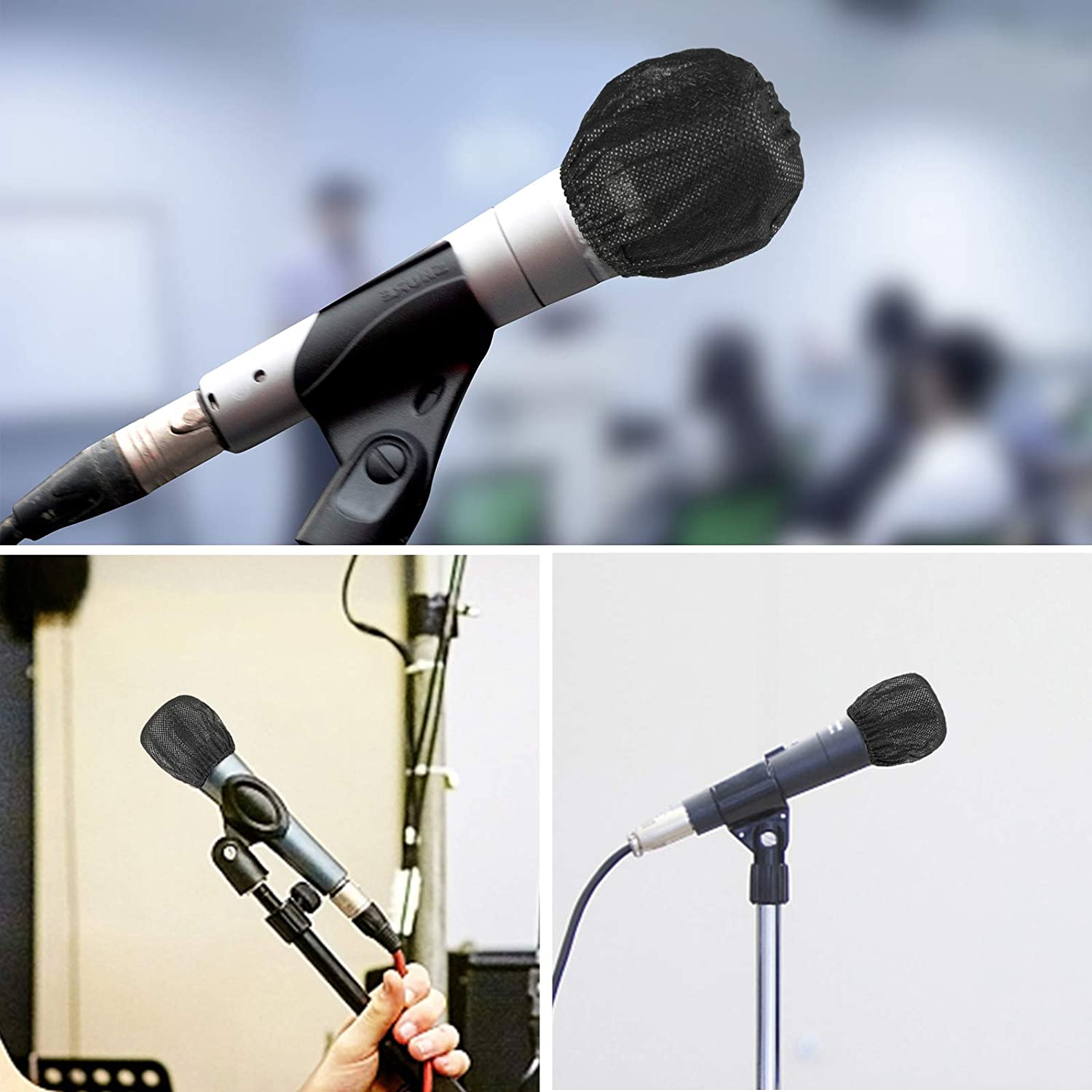 200 Pcs Disposable Microphone Cover Non-Woven Handheld Microphone Windscreen Protective Cap for Recording Room, KTV and Any Shared Environment (Black) image number 3