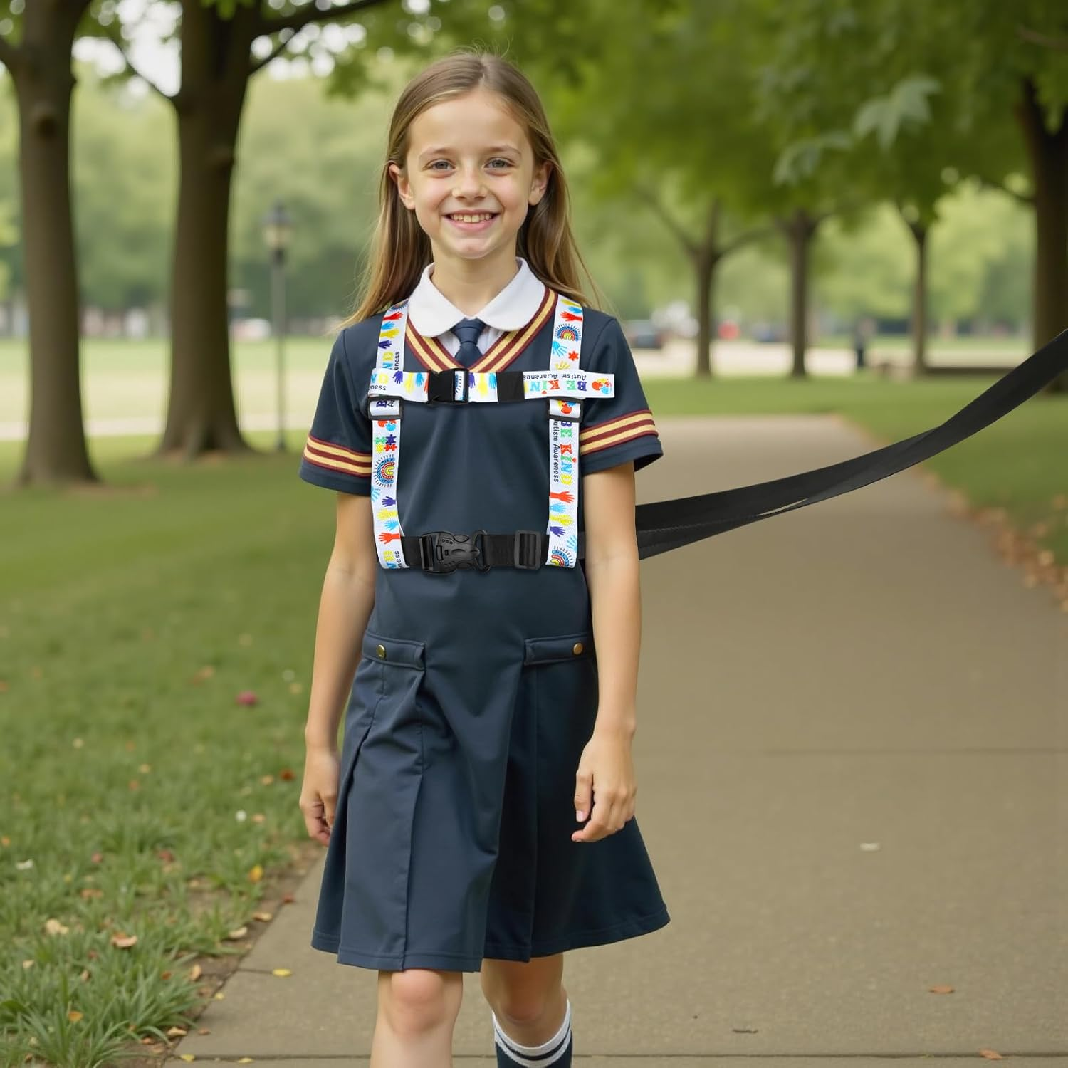 Safety Walking Harness and Leash for Autism & Special Needs Kids Ages 6-12 with Easy-Adjust Tether + Emergency Grab Handle for Wandering Prevention & Calm Outdoor Adventures image number 4