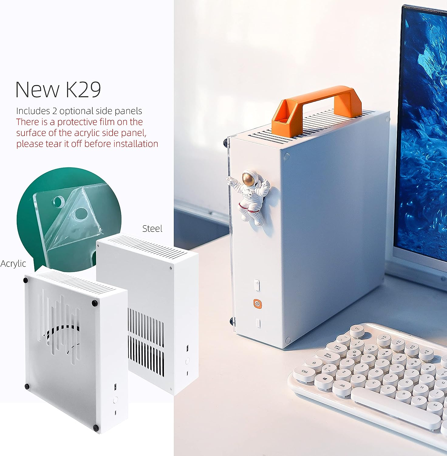 Itx Mini Case - New K29(Steel)/2 Handles,Vented Panel - 1 Steel & 1 Acrylic Side Panels / 4.1L Small Itx Case image number 6