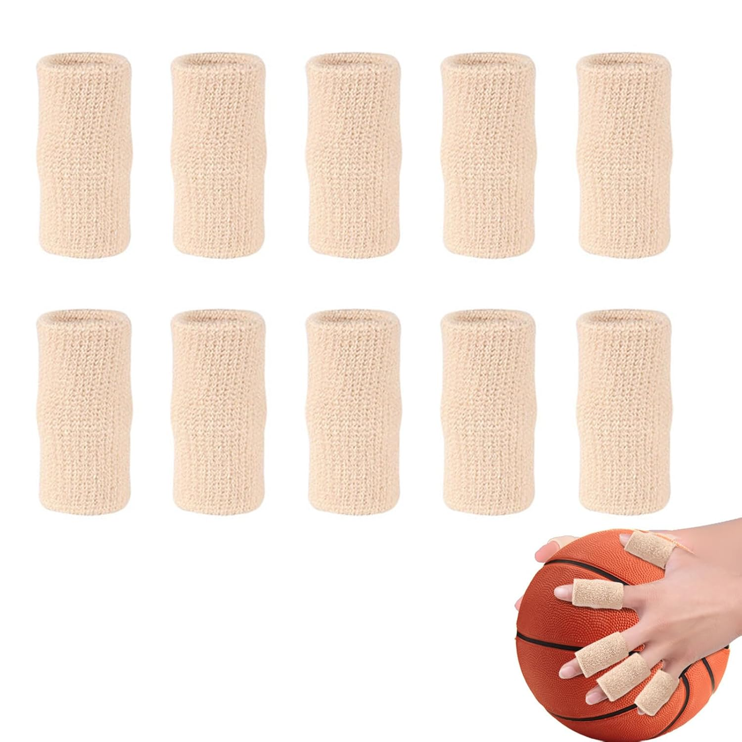 10Pcs Stretchy Protector Sleeves, Sport Sleeves Thumb Braces Support Elastic Compression Protector Guard for Relieving Pain, Trigger Finger, Arthritis,Finger Protection for Basketball Tennis and All Sports. (Skin Color)