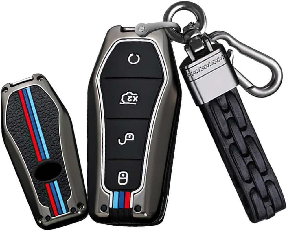 Zinc Alloy Key Fob Cover with Keychain Fit for BYD Han Ev Tang Dm 4 Button Car Key Case Cover Protector Key Cover