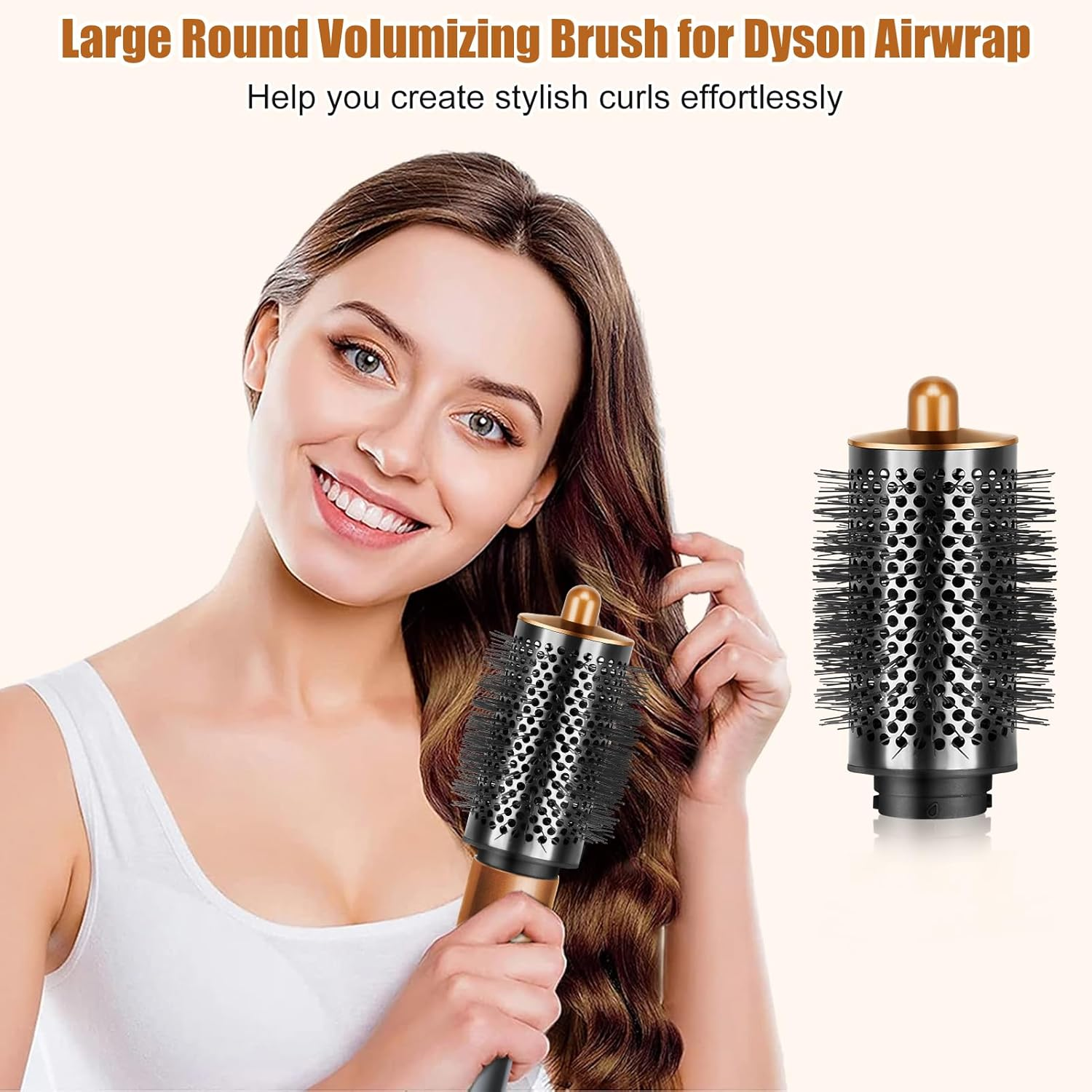 Chuancheng Upgraded Large round Volume Brush for Dyson Airwrap Attachments, Volume Attachment Brush for Flat Hair, Gold - Diffuser Nozzle image number 6