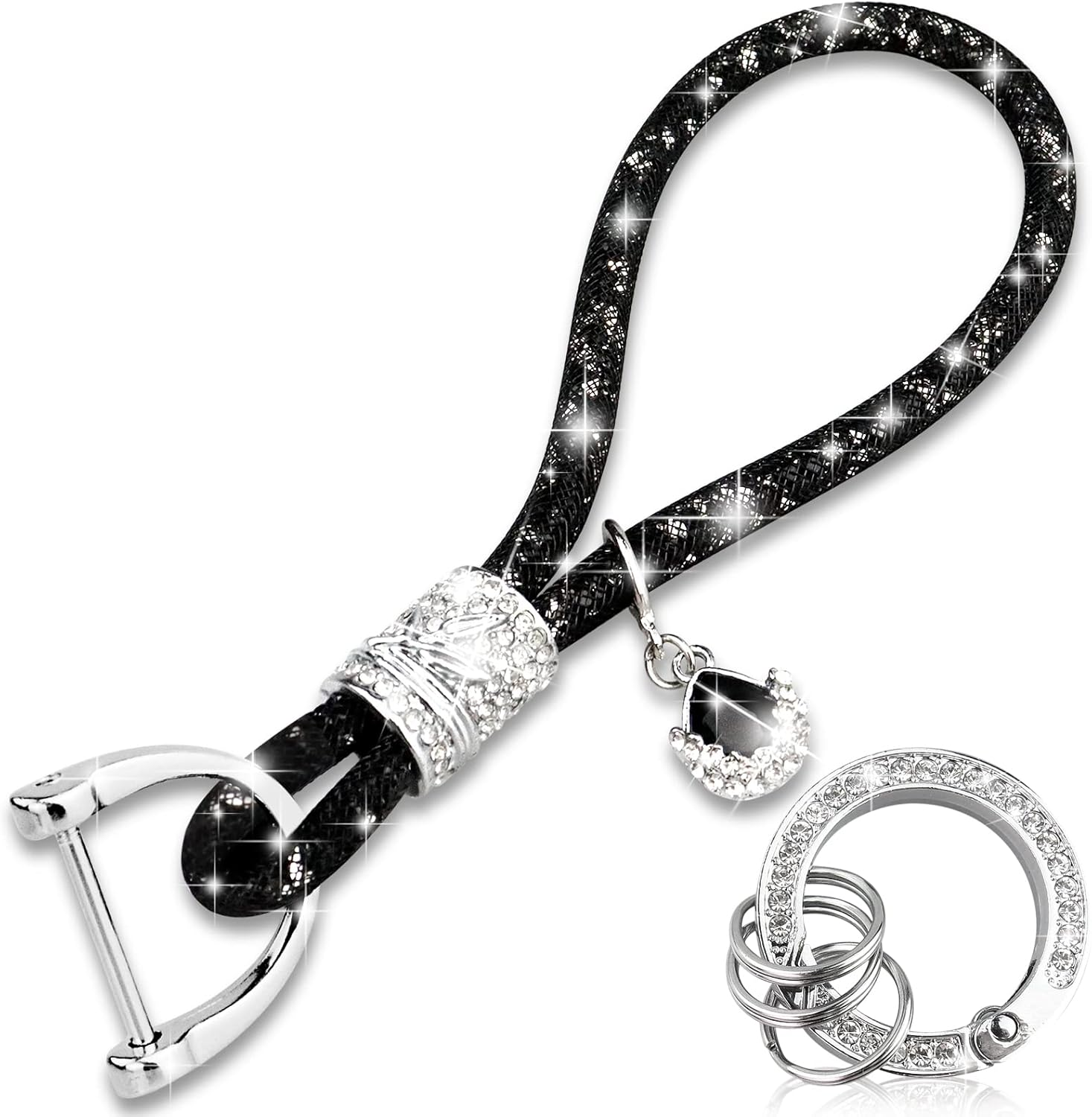 Cute Wrist Car Keychain for Women, Crystal Keychain Accessories，Bling Wrist Lanyard for Keys, Car Key