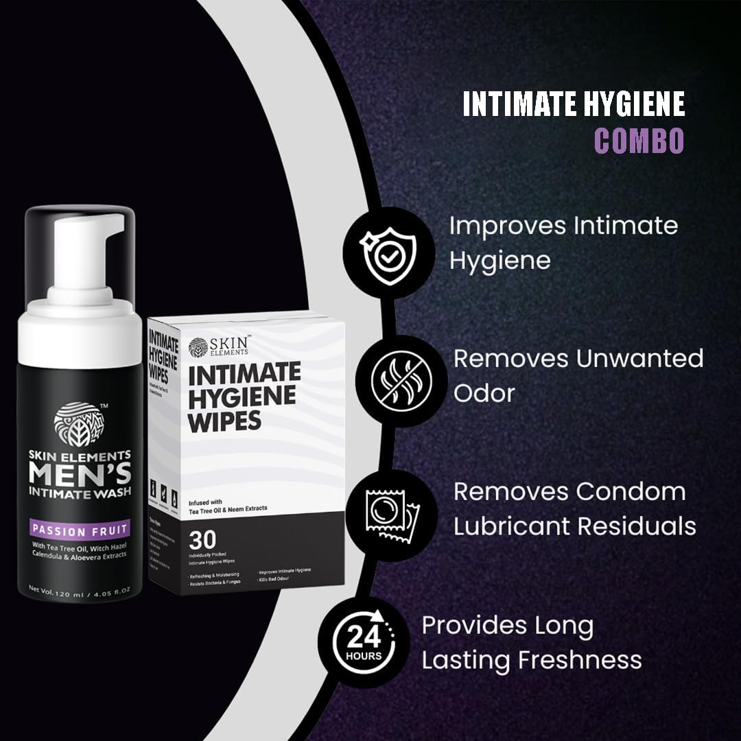 Skin Elements Men'S Intimate Hygiene Combo with Passion Fruit 120 Ml+ 30 Wipes Ph Balanced Foaming Hygiene Wash Prevents Irritation & Bad Odor image number 5