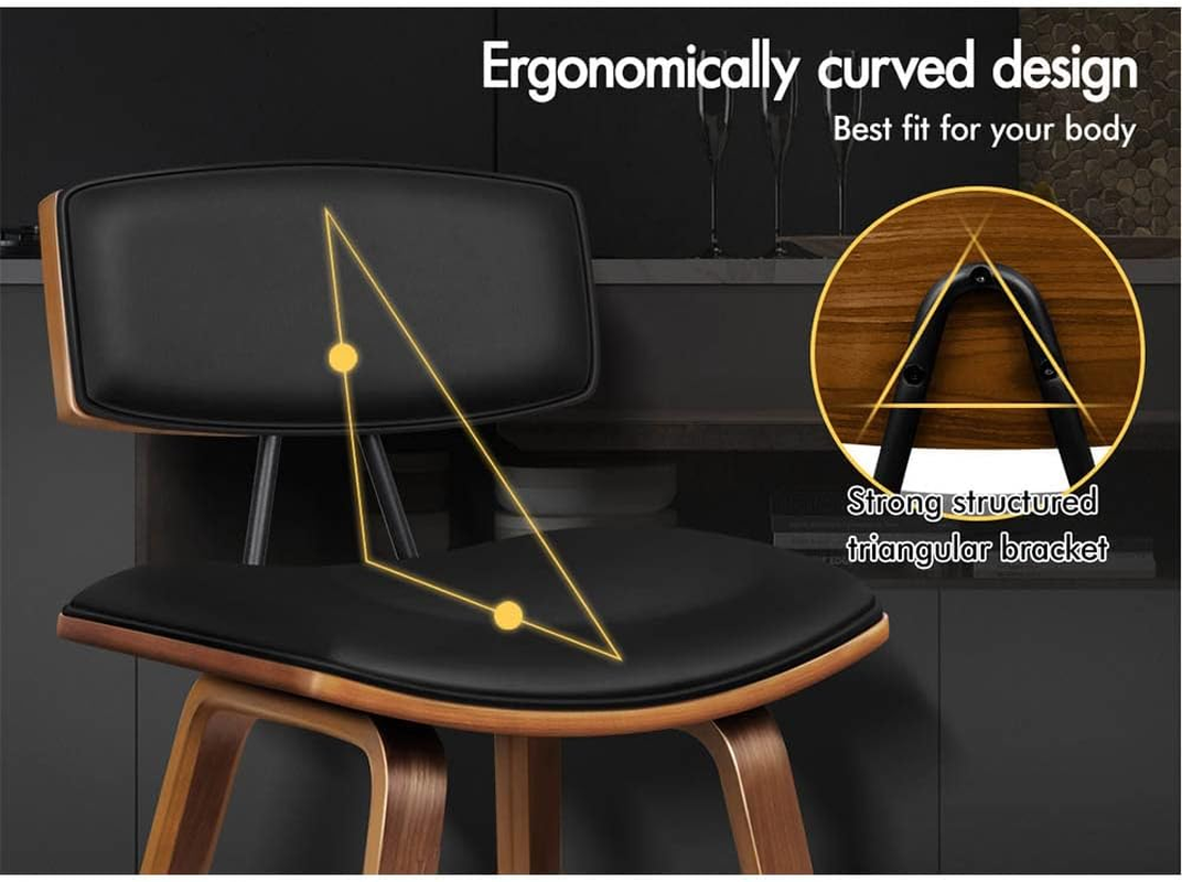 ALFORDSON 2Pcs Vintage Wooden Bar Stools Kitchen Dining Chair Black Counter Chair with Footrest, Backrest and Anti-Slip Pads for Home Bar Dining Room image number 1