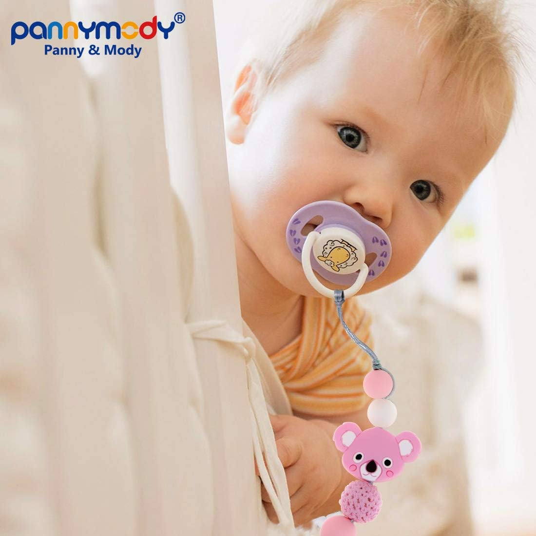 Panny & Mody Personalised Dummy Clip with Baby Name, Customisable Baby Soother Chain Fro Bbay Bosys - Koala Pink image number 1