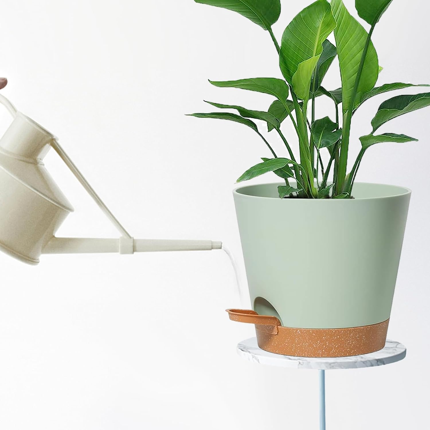 12Inch/2Pcs Self Watering Green Plastic Plant Pot Flower Planters with Drainage Hole and Deep Reservoir Large Planting Pots for for All Houseplants,Succulent, African Violets, Flowers and Cactus