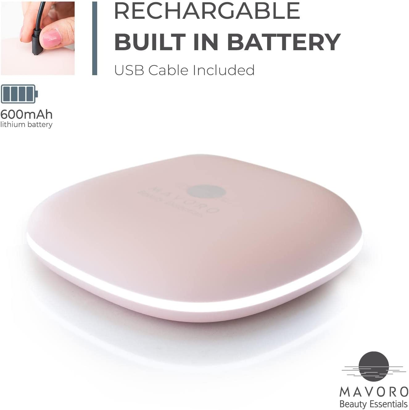 Mavoro LED Lighted Travel Makeup Mirror | 1X/10X Magnification| Rechargeable USB-C | Pocket & Purse Portable Lighted Travel Makeup Compact Mirror, Touch Sensor (Heavenly Pink) - Graphite Grey image number 4