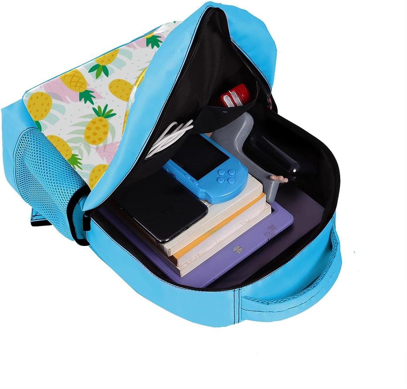 Blue Backpack Boy Bookbags Rucksack Men Travel Handbag Daypack Summer Pineapple Pink Leaves image number 6