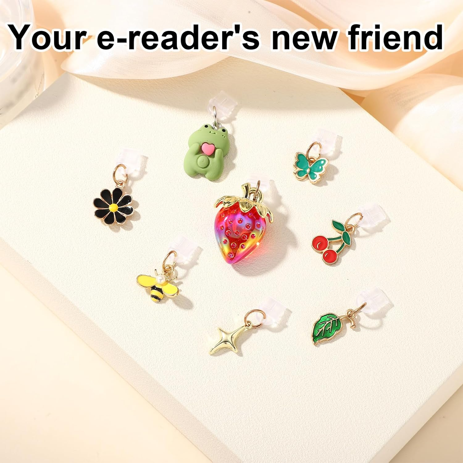 8Pcs Dust Plug Charm for Kindle, 8 Styles Premium Strawberry Frog Cherry Pendant Type C Anti-Dust Plugs Suitable for Kindle Charging Ports