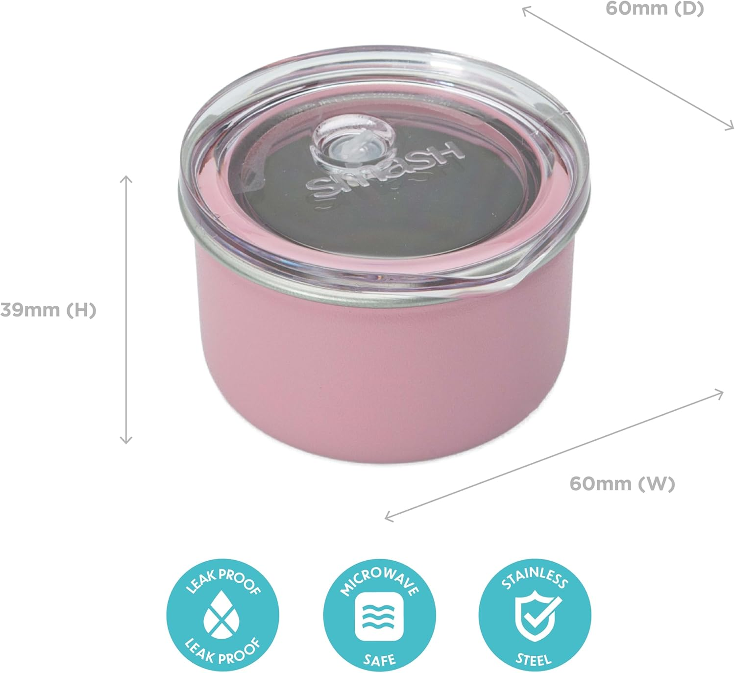 Smash Microwave-Safe Powder Coated Stainless Steel Mini Dressing & Sauce Pots &ndash; Pink, 60Ml (Pack of 3) | Leak-Proof, Airtight, Reusable | Fits inside Smash Bento & Meal Boxes image number 1