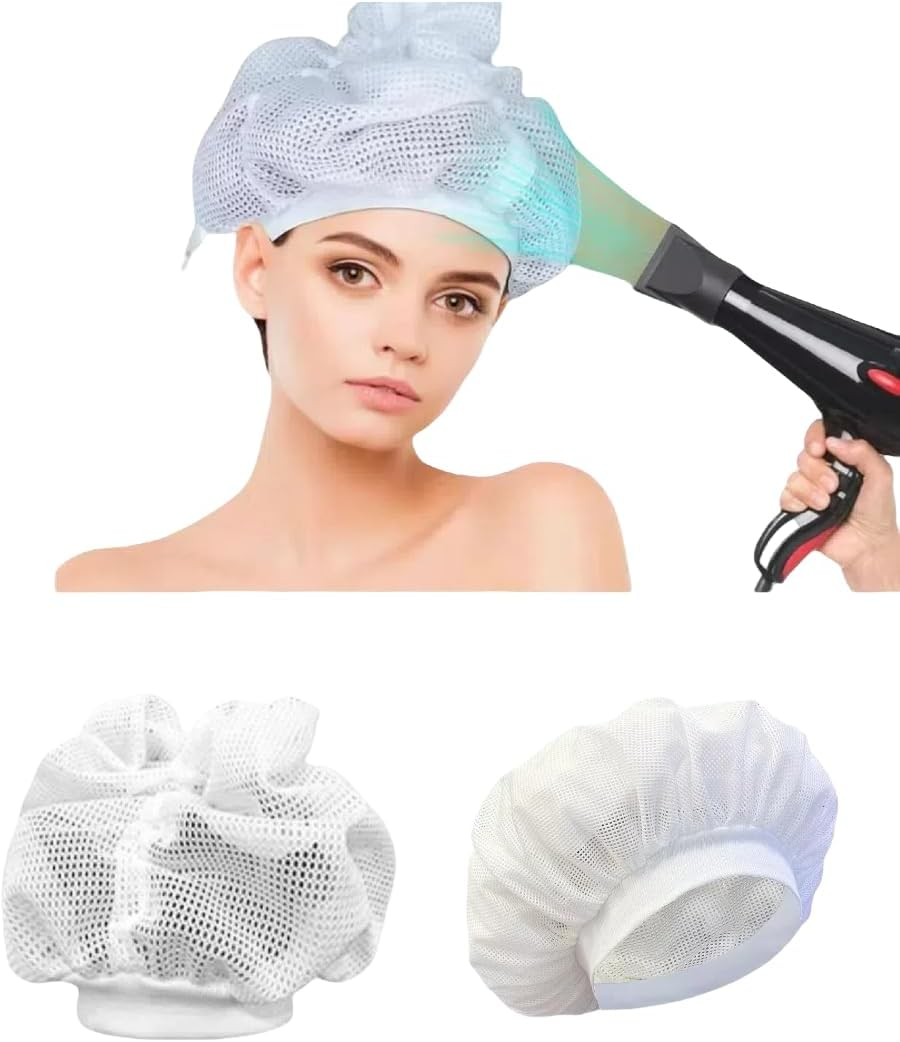 Liuweihui Plopping Net Cap (2 Pieces), Adjustable Hair Drying Cap for Curly Hair, 2024 Updated Plopping Mesh Cap with Cord for Drying Curly Hair(White)
