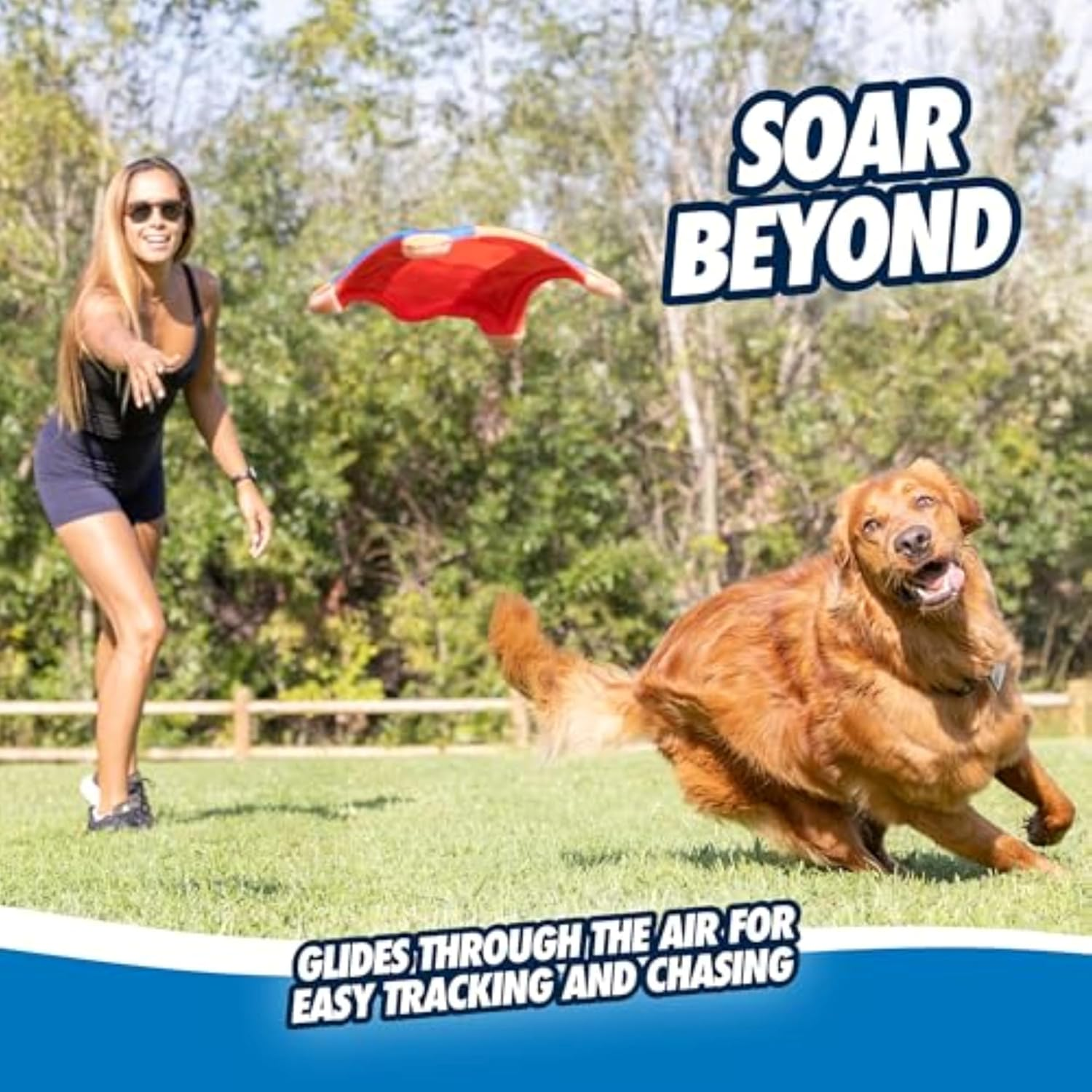 Chuckit Flying Squirrel Fetch Dog Toy, Size Medium (9.5" Diameter), Orange & Blue, for Medium Dog Breeds image number 3