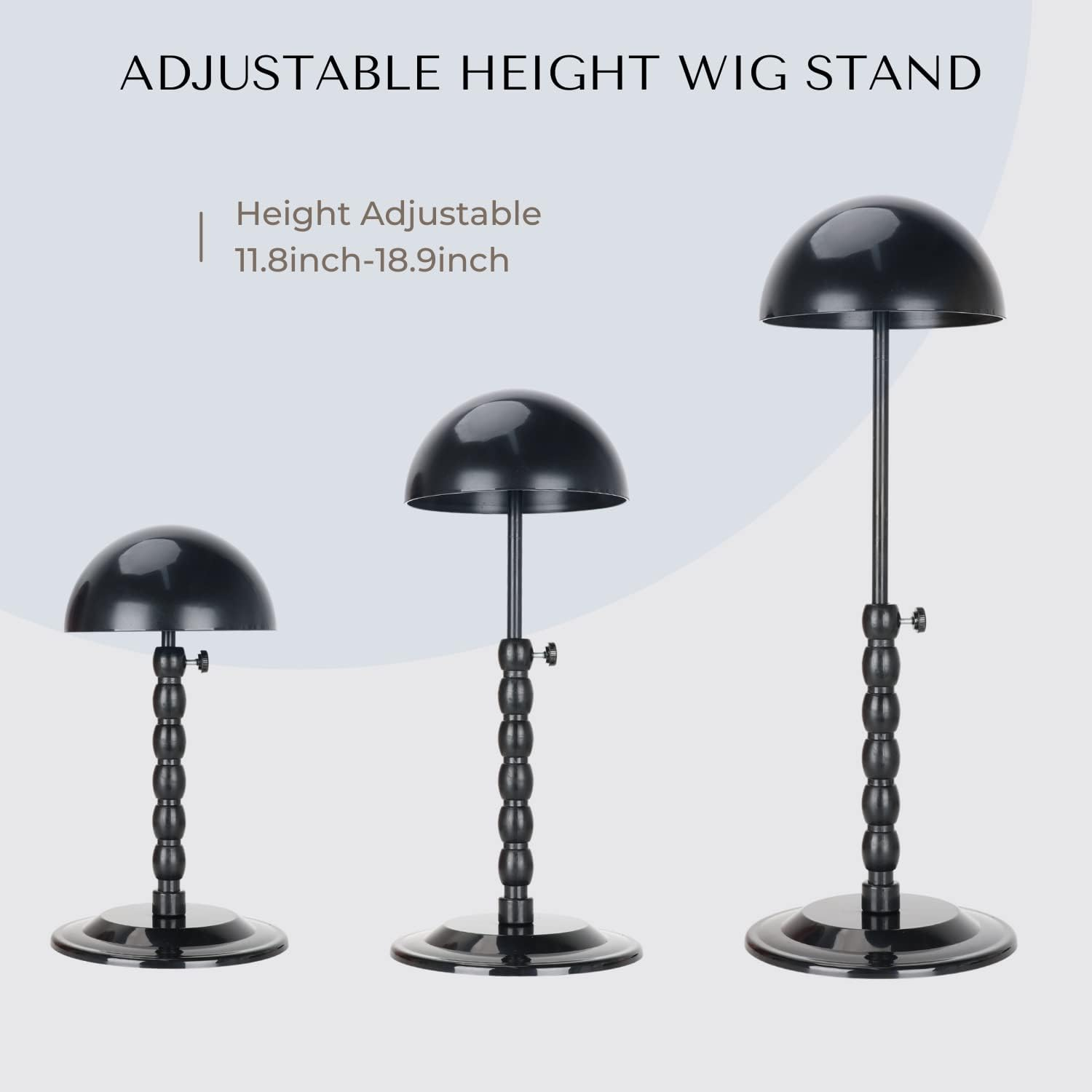 Lightmay Wig Stand - 2 Packs Portable Foldable Wig Hat with Velvet Cover Holder, Height Adjustable (12-18.8 Inches), Easy to Install, Black Plastic