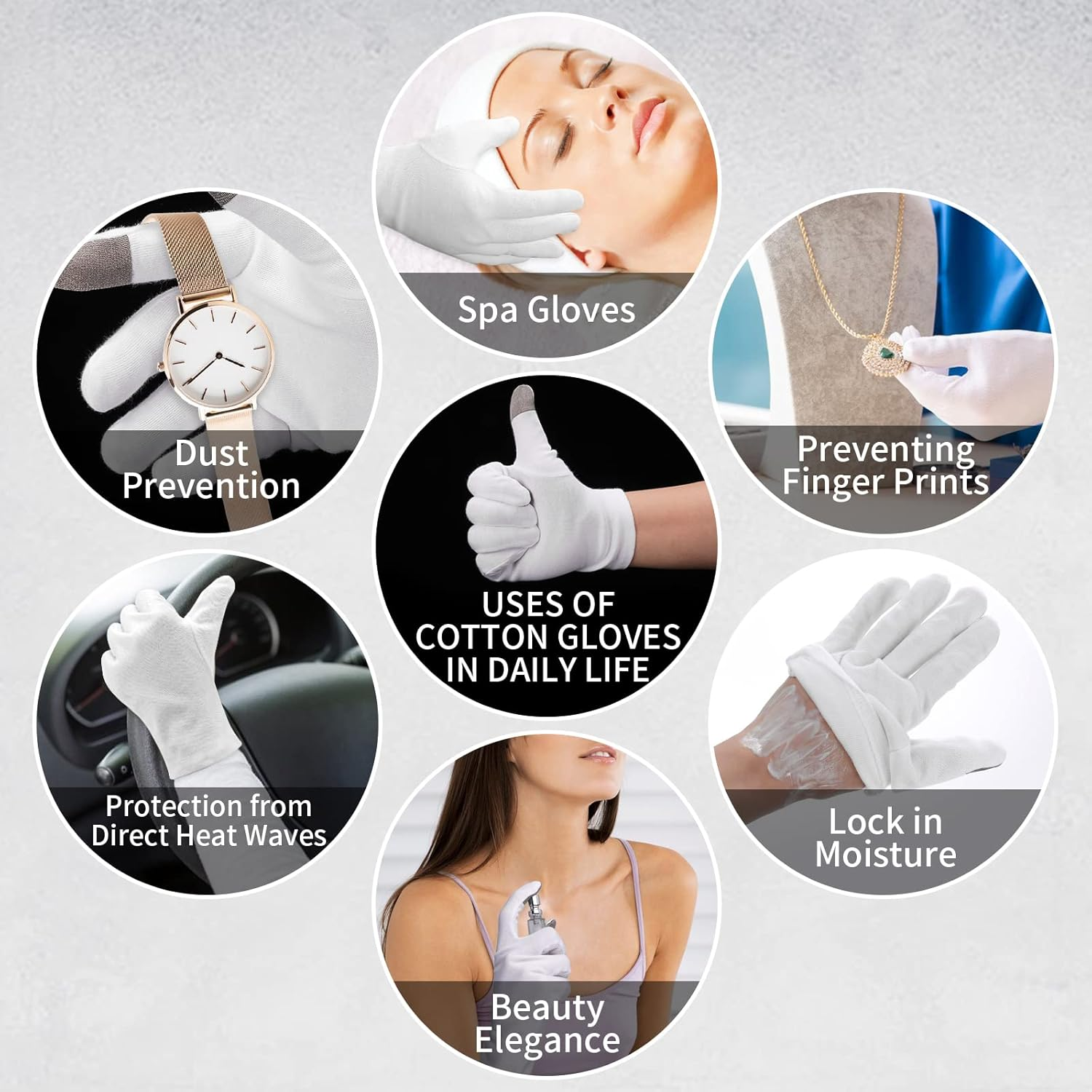 Sibba 3 Pairs Touch Screen Moisturizing Gloves White Cotton Moisturizing Gloves Overnight Bedtime Heal Eczema Sleeping Lotion Hand Spa Treatment Gloves Repair Rough Cracked Dry Chapped Hands Skin image number 3