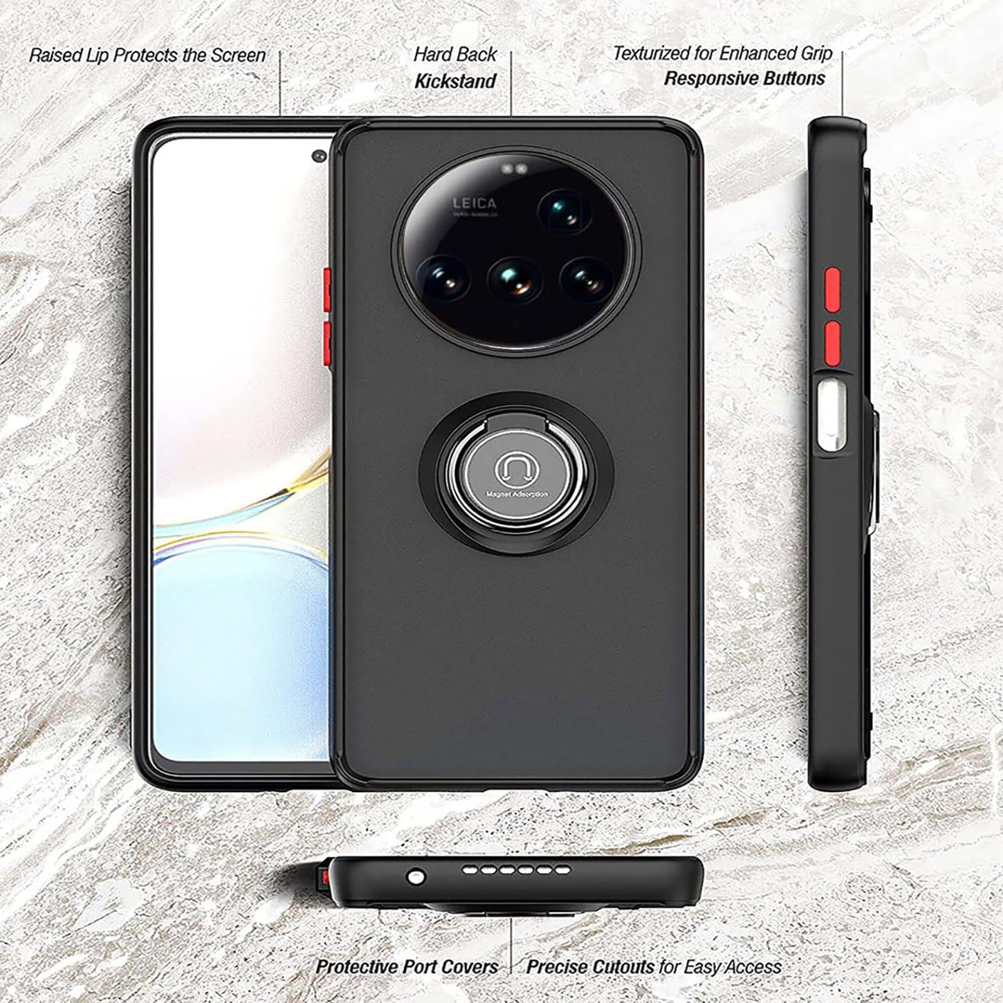 ILING Mobile Phone Case for Xiaomi 15 Ultra, Ultra Thin Shockproof Translucent Matte Hard PC Back Case, Soft Silicone TPU Bumper Protective Case with Ring Stand (Royal Blue) image number 3