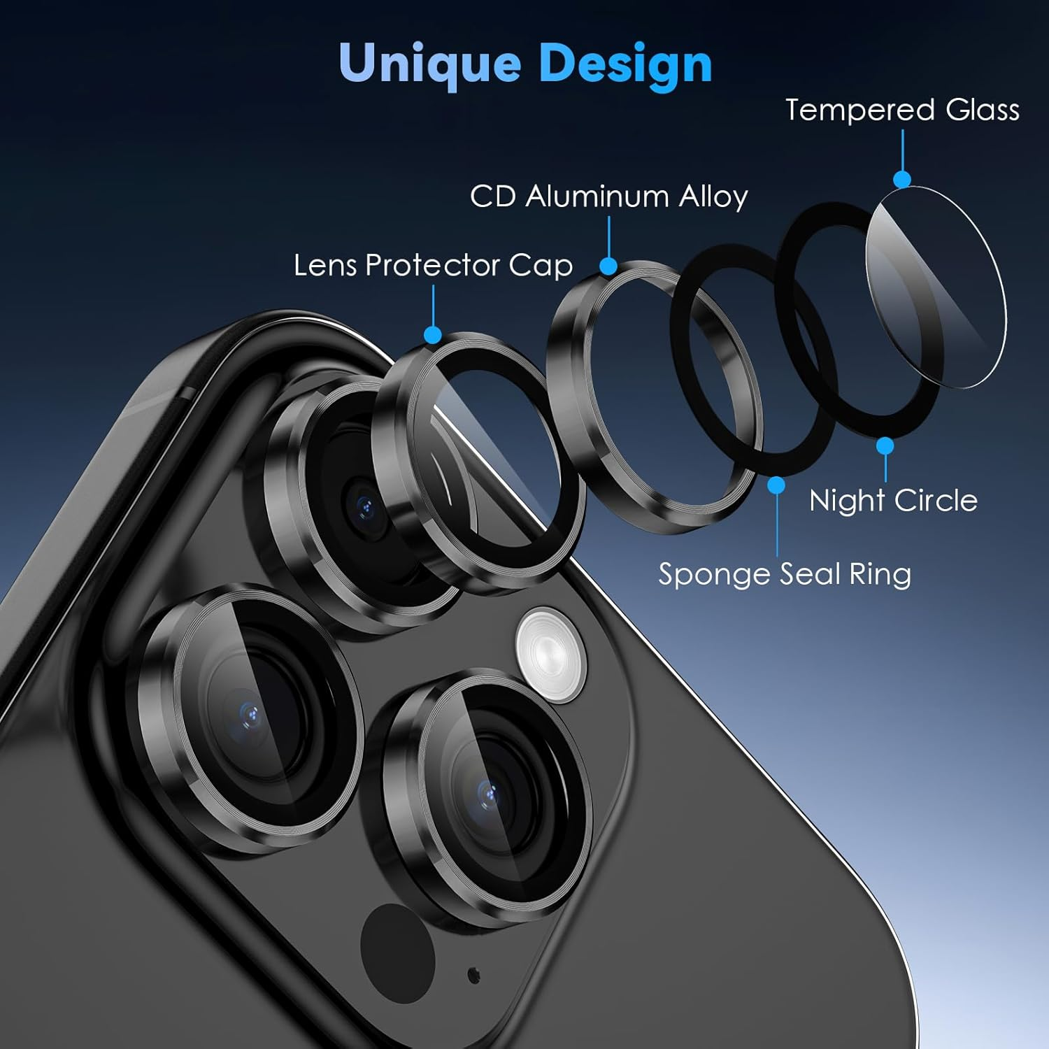 Cloudvalley for Iphone 16 Pro/Iphone 16 Pro Max Camera Lens Protector, [1 Second Installaion] Ultra-Hd Tempered Glass Cover, [Case-Friendly] Metal Lens Screen Protective Ring,Black Titanium - Black image number 6