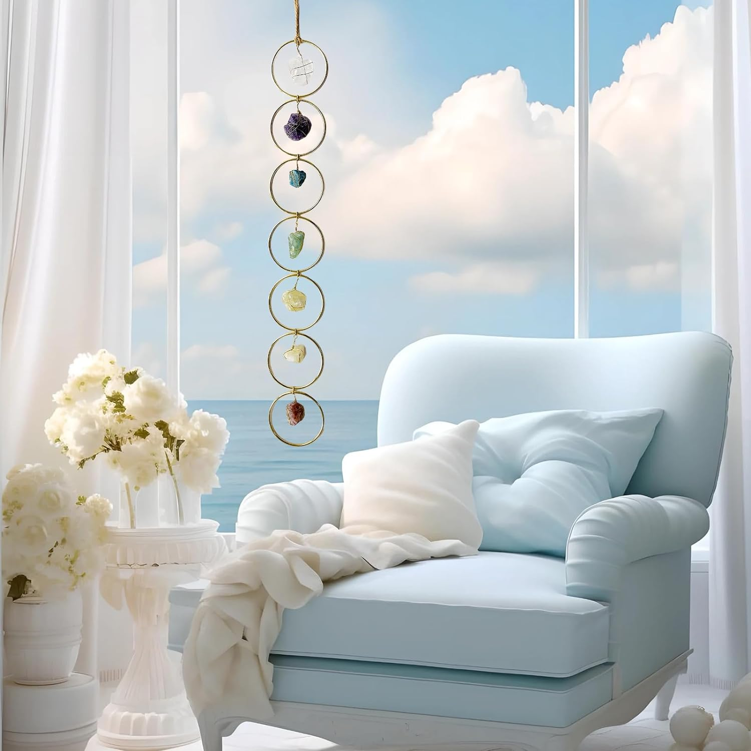 7 Crystal Gemstone Wall Hanger Decor, Raw Chakra Crystal Gemstones, Window Meditation Hanging Ornament, Home Decorations for Yoga Meditaion, Gifts for Christmas Ornaments/Birthday (1PC) image number 1