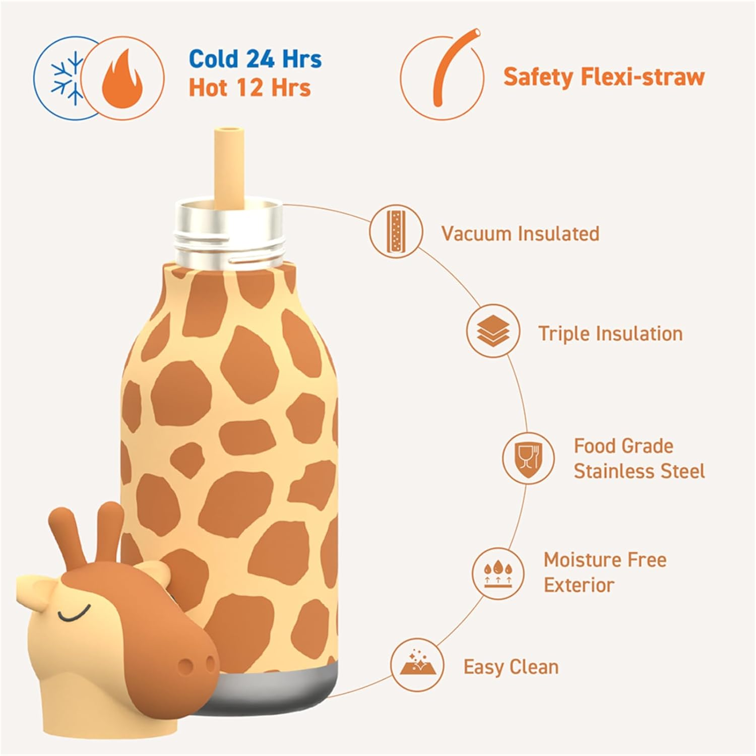Asobu Bestie Giraffe Double Wall Insulated Water Bottle, Brown, 460 Ml Capacity image number 2