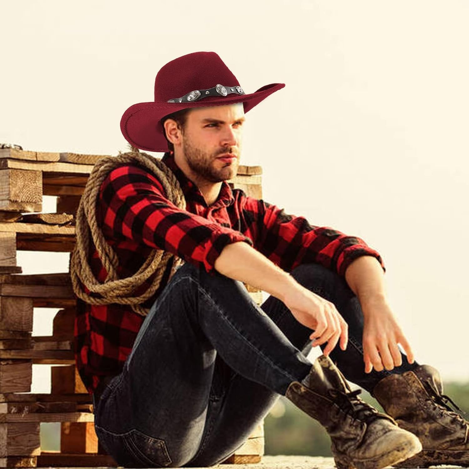 Classic Western Cowboy Hat for Men Women, Wide Brim Felt Fedora Cap, Vintage and Cool Western Style, Sun Protection and Comfort image number 1