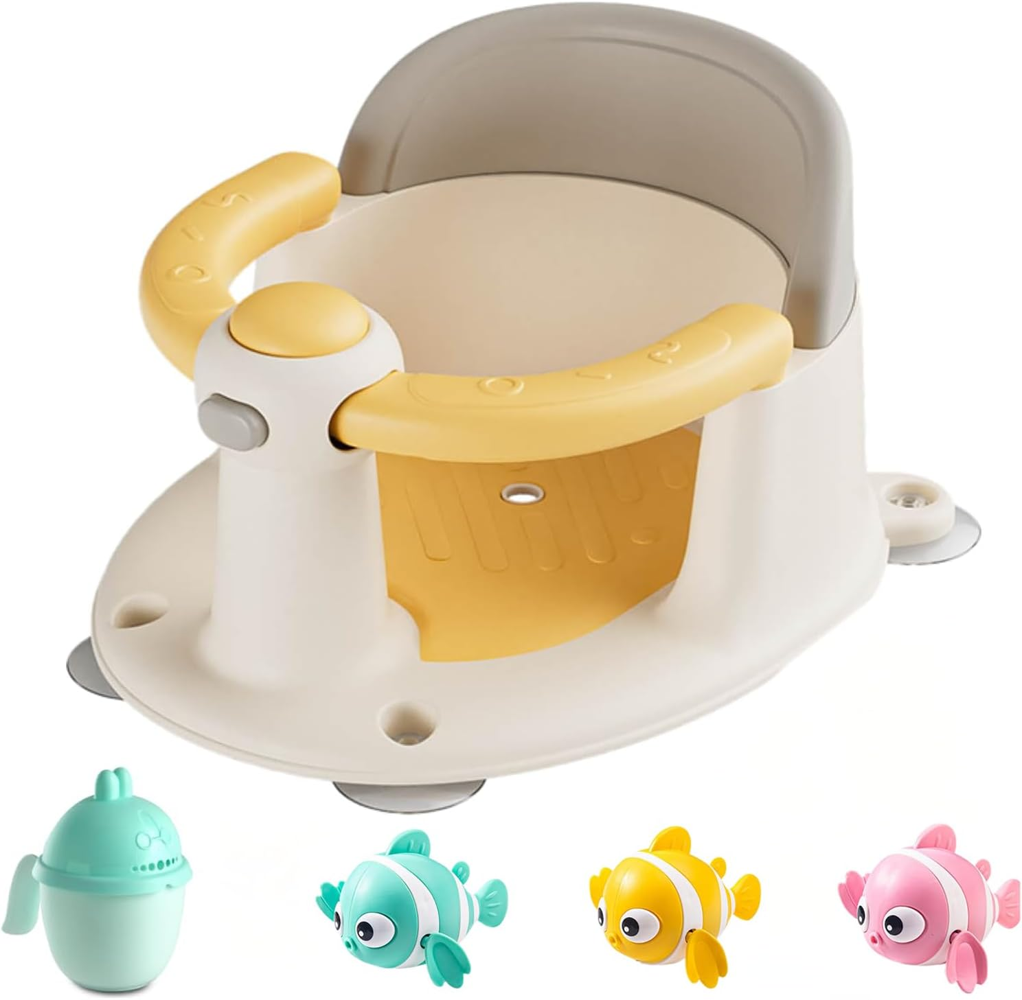 Baby Bath Seat for Babies 6 Months & Up, Non-Slip Toddler Bath Seats for Babies Sitting Up, Safe Infant & Newborn Bathtub Chair with 4 Suction Cups & Soft Cushion for Shower (Cloudy Grey)
