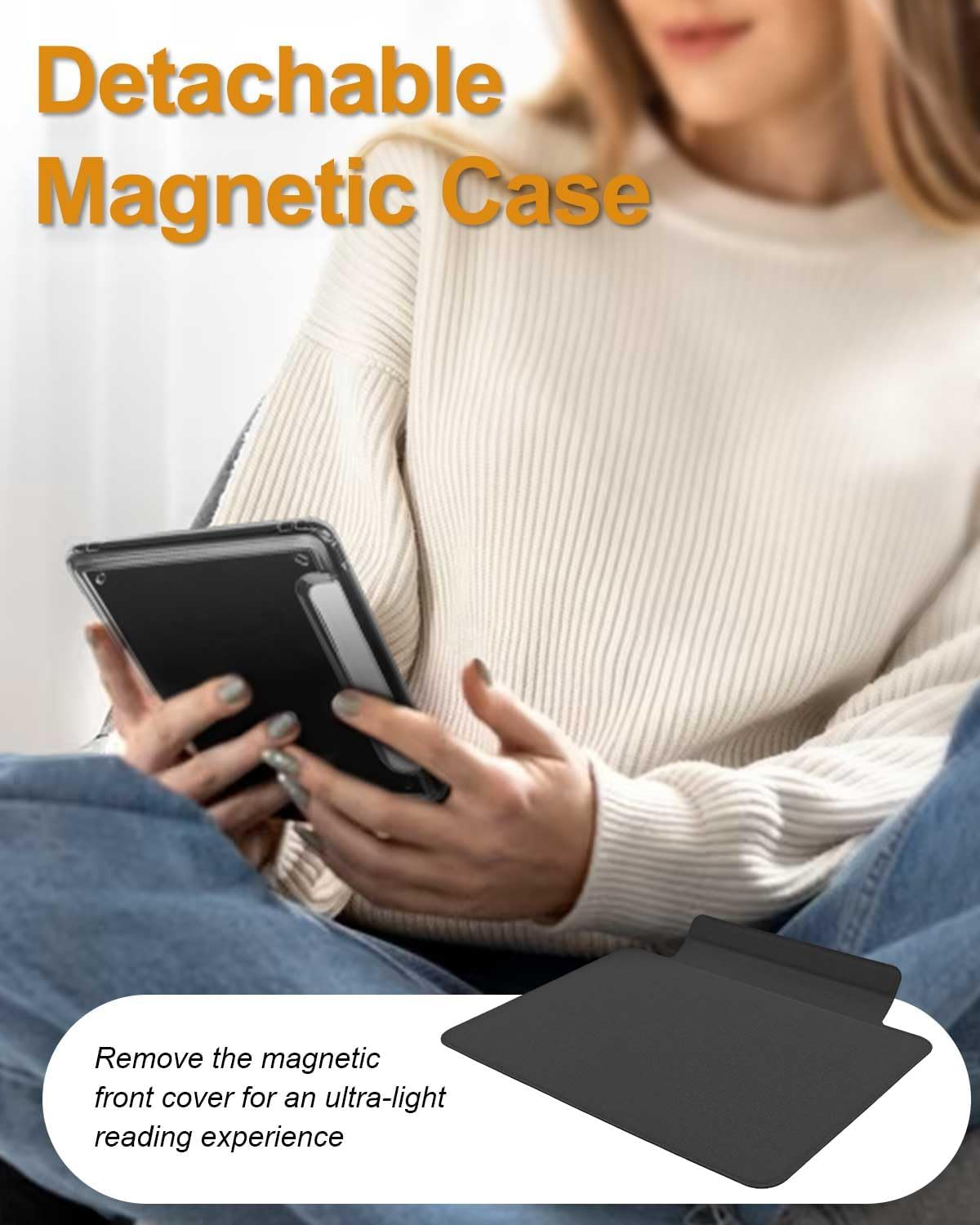 T Tersely Detachable Magnetic Case for All-New Kindle 11Th Generation 2024/2022 Release, 6 Inch, Clear Back Shockproof Light Cover with Auto Wake/Sleep, Black image number 2