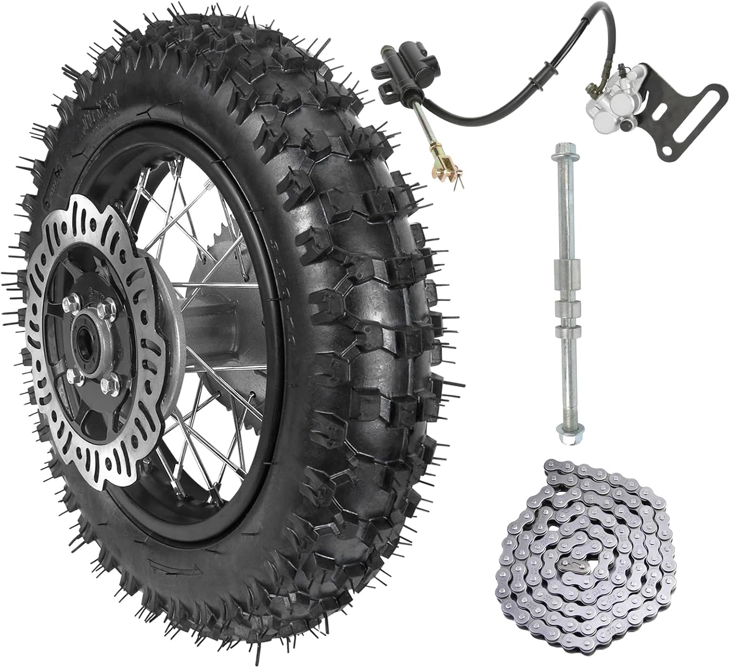 YC Yier 3.00-10 Dirt Bike Tire, 3.00-10 Tire 10" Rear Wheel Tire Assembly 1.6X10 Rim,12Mm Axle, 420 Chain Sprocket and Brake Assembly for CRF50 XR50 SSR Apollo Taotao 70Cc 90Cc 110Cc Pit Dirt Bike