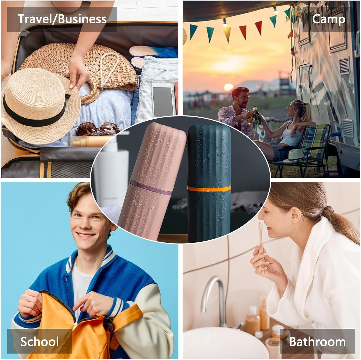 2 Pack Travel Toothbrush Case, Toothbrush Holders with Cover, Portable Toothbrush Cup Cover, Travel Toothbrush and Toothpaste Case Set Organizer for Traveling