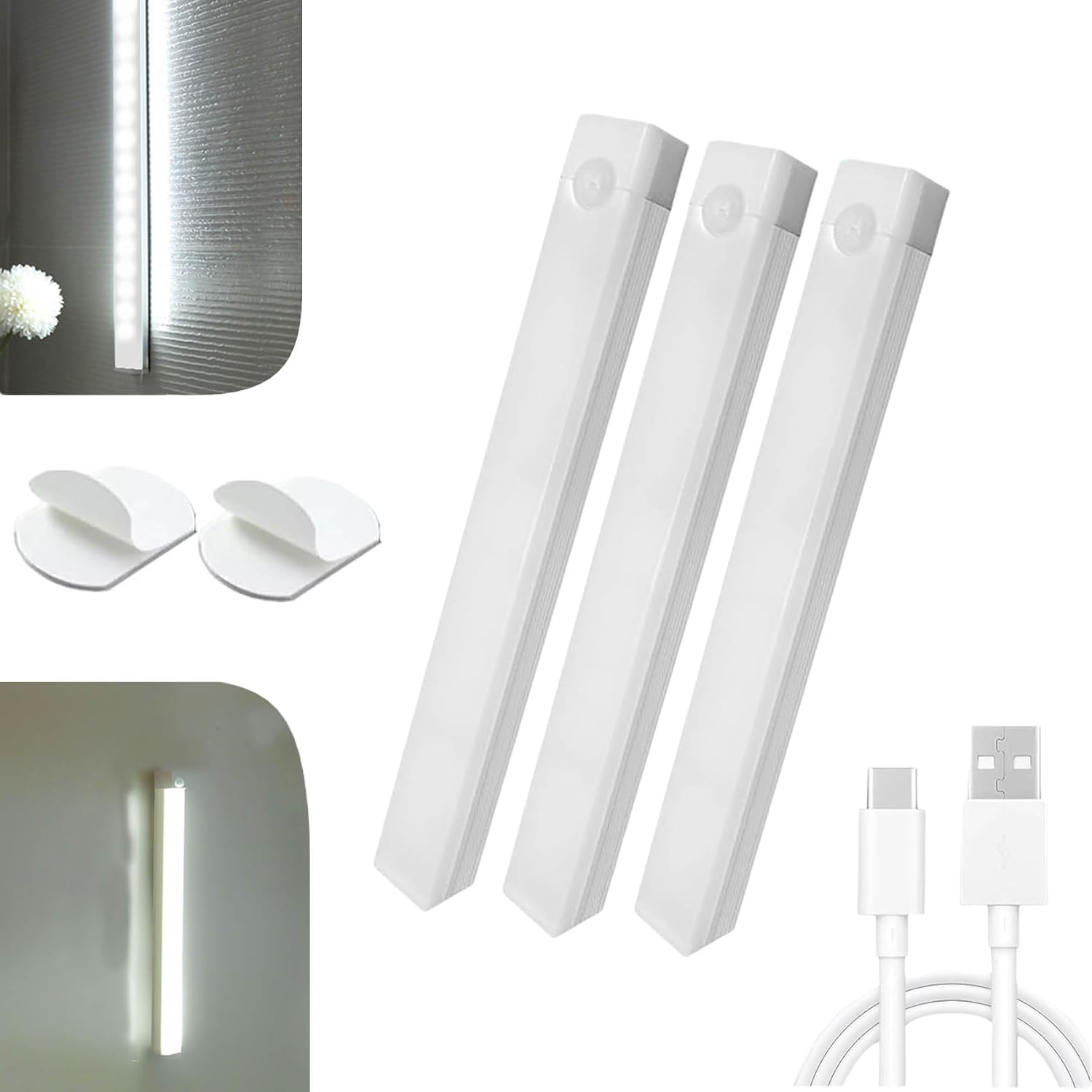 Punch-Free Smart Sensor Magnetic Rechargeable Led Lights, Magnetic Led Motion Sensor Light Indoor, Rechargeable Motion Activated under Cabinet Lighting, for Stairs, Wardrobe (5Pcs-Warm,7.9In)